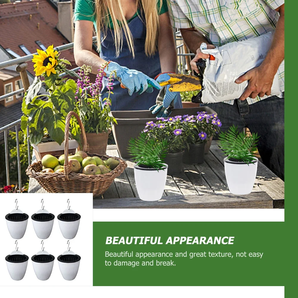 Plastic Flower Container Hanging Pots Flowerpot Large Plant Self Watering Planter Household White 6 Sets