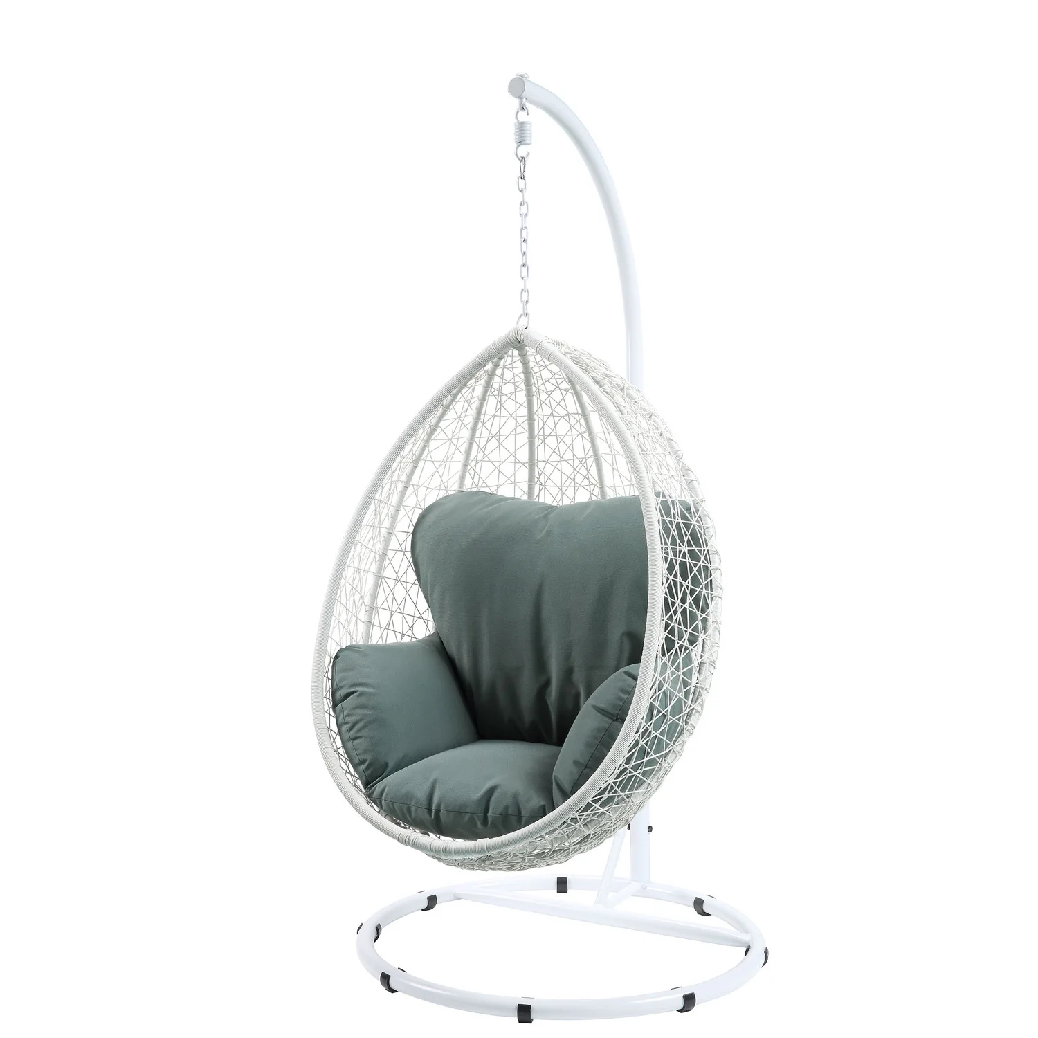 Metal Patio Swing Chair with Cushioned Seating and Round Base, White and Gray