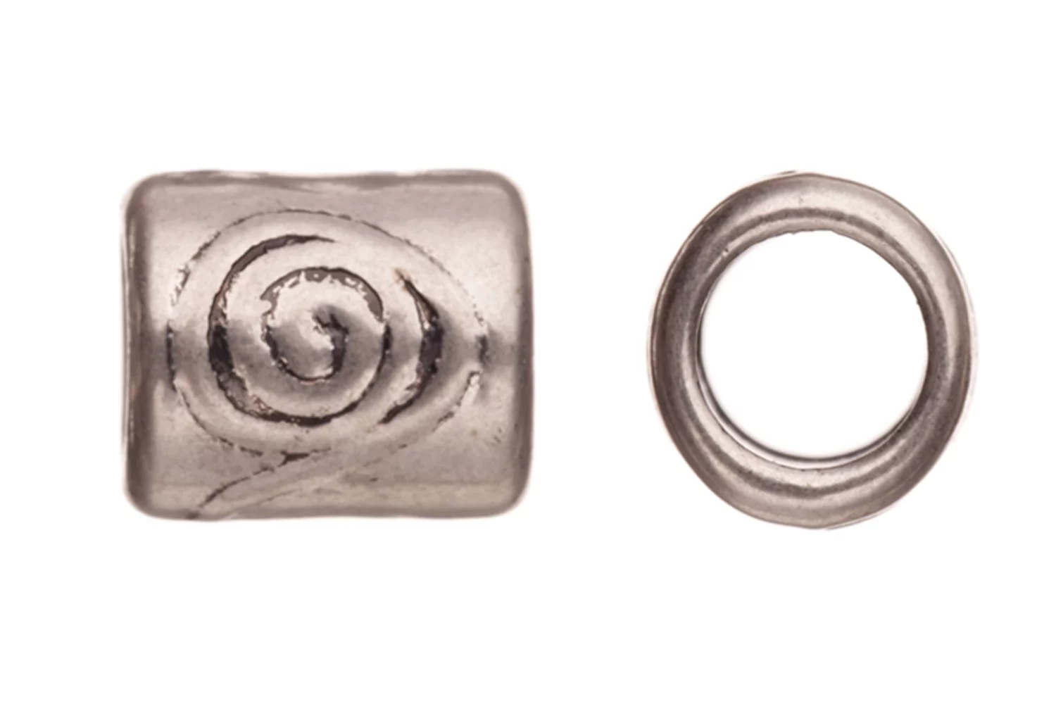 Bracelet Charms, Antique Matt Silver-Plated, Spiral Patterned Circlet Tube Slider Beads