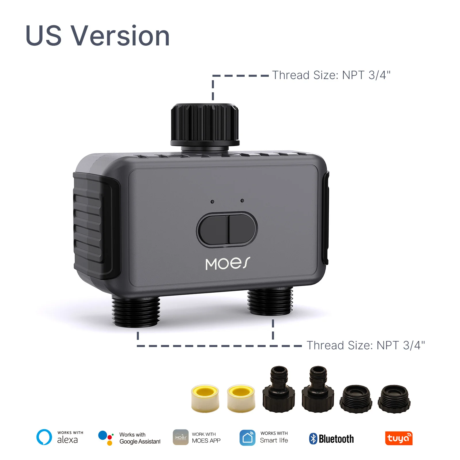 Tuya Bluetooth Irrigation Water Valve Smart Home Garden 2 Way Irrigation Water Valve app Remote Sprinkler Dual Outlet Irrigation Valve Timer Ships Without Battery