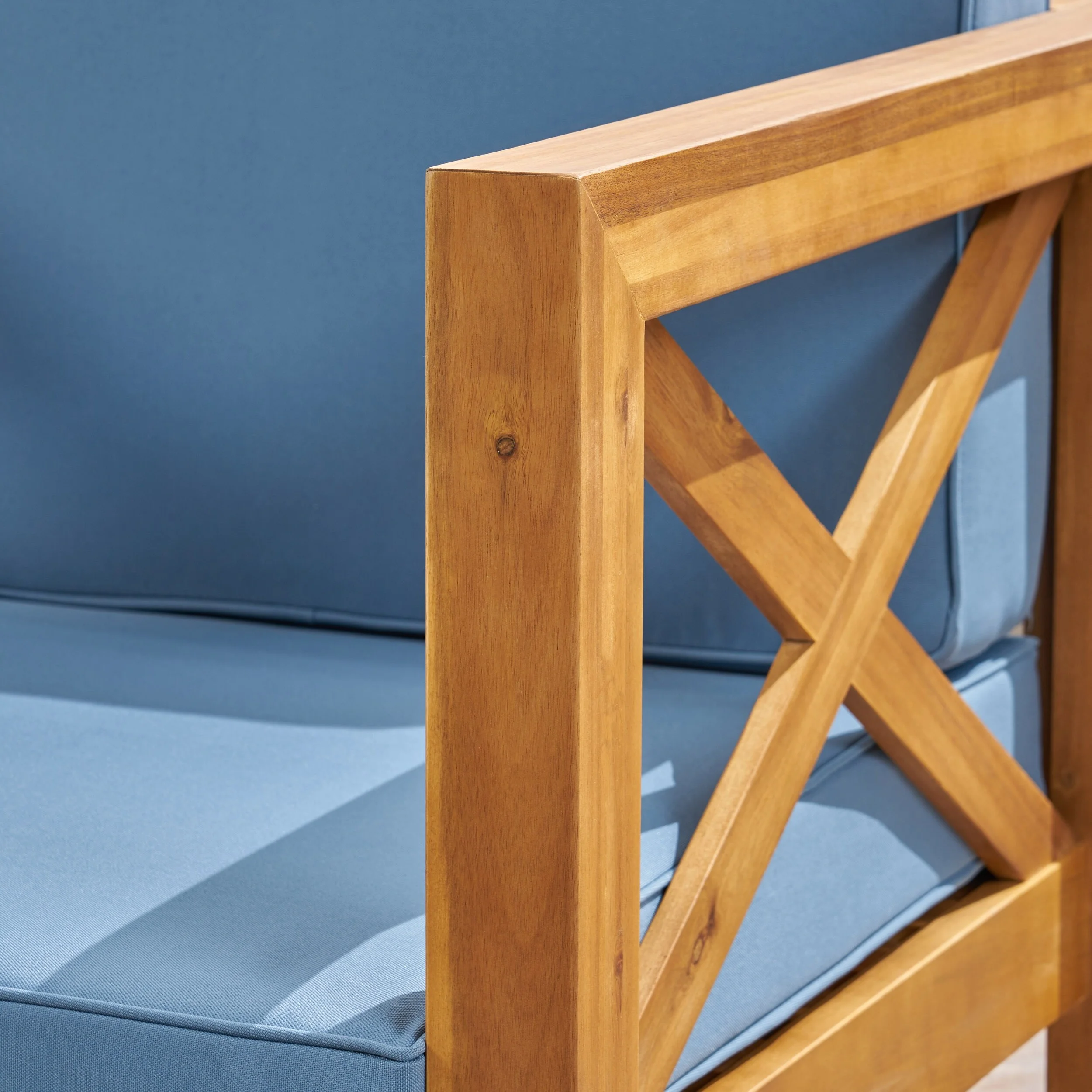 Christopher Knight Home Brava Acacia Wood Sectional Sofa Set by  Teak Finish/Blue