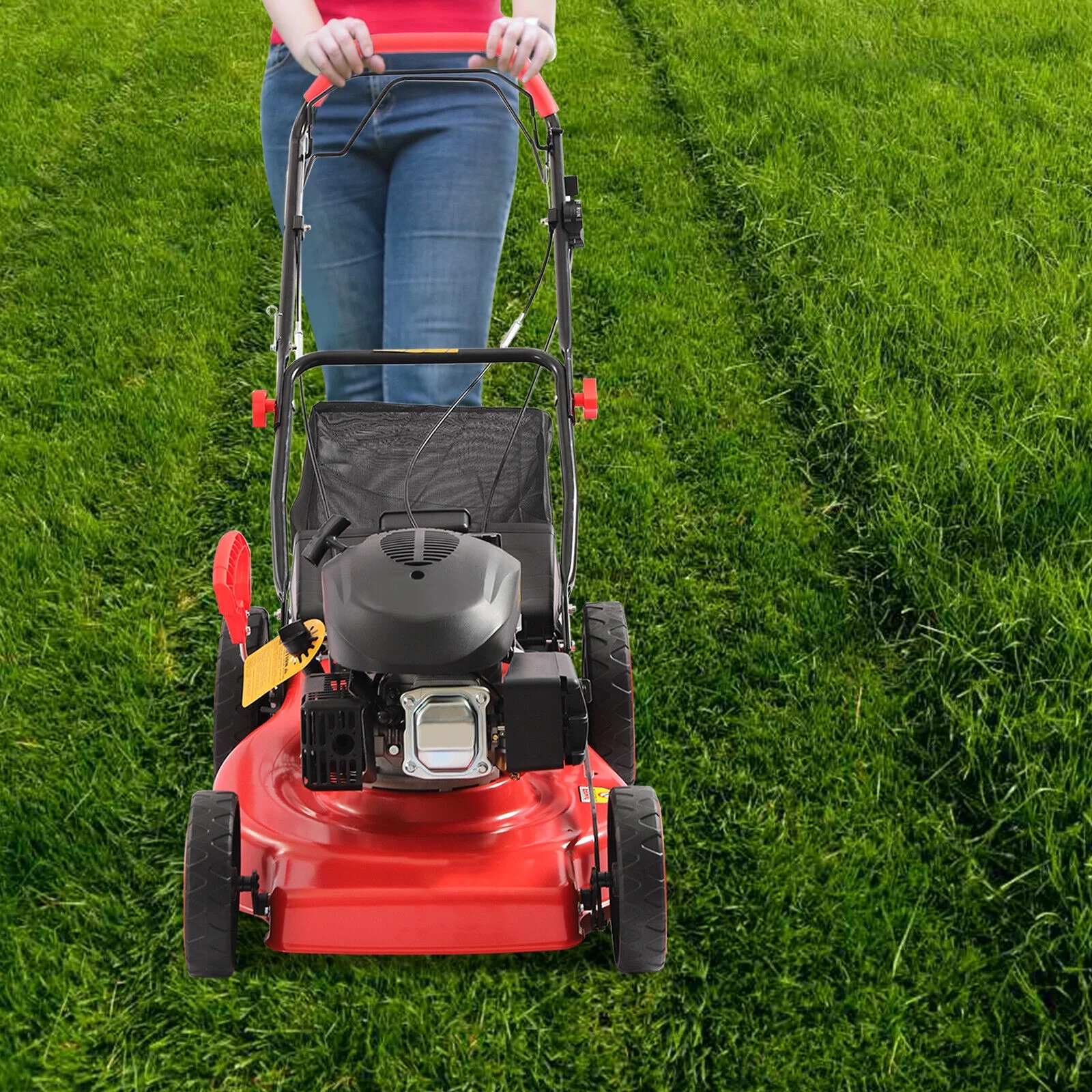 173cc 4-Stroke Engine Gas Powered Lawn Mower Walk-Behind+Grass Collecting Bag
