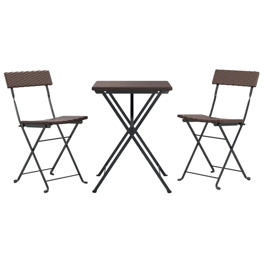 Walmeck 3 Piece Folding Bistro Set Brown Poly Rattan