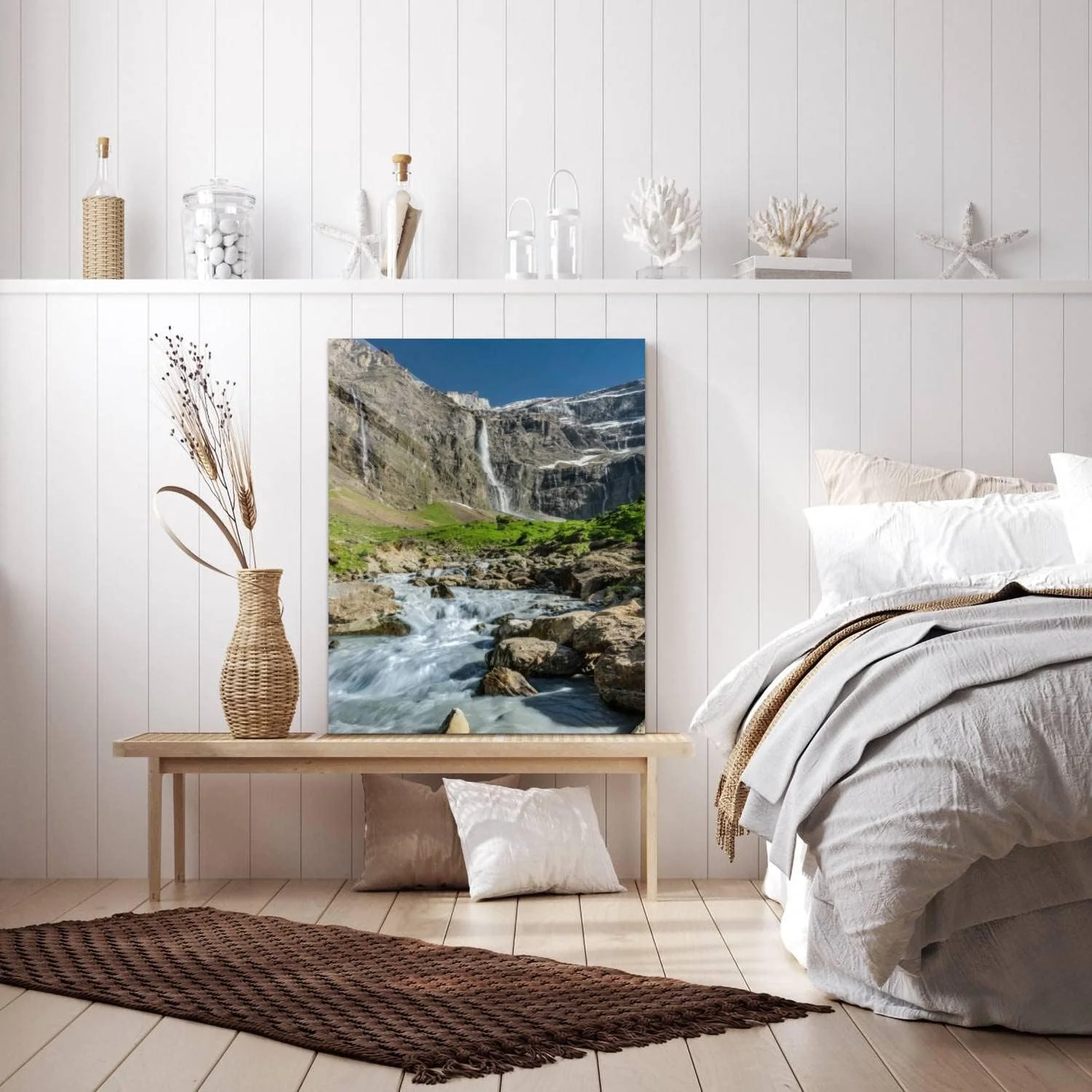 HelloGlass Tempered Glass Wall Art Decor waterfall in the Cirque de Gavarnie Pyrenees National Park Prints On Glass Paingting Picture Modern Artworks For Living Room Bedroom Office 12x8inch