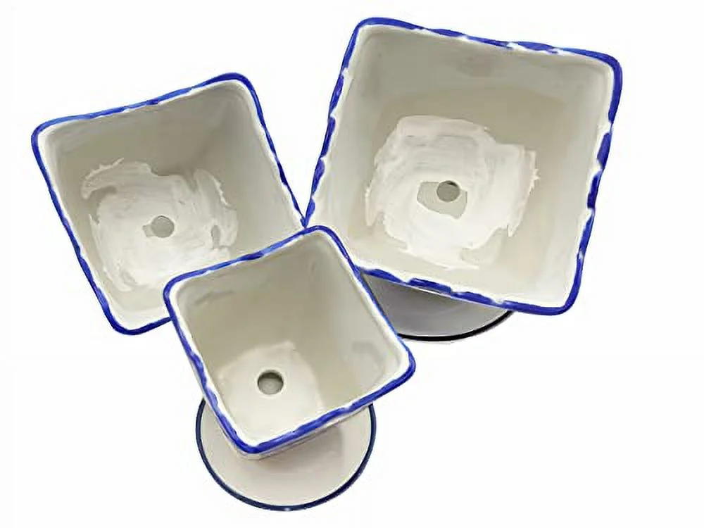 Blue and White Painted Three Piece Porcelain Planter Set