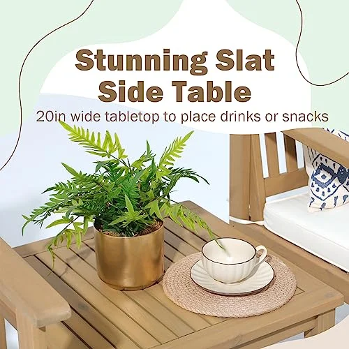 SUNSITT Patio Set 3 Piece Acacia Wood Outdoor Patio Furniture Set FSC Certified Bistro Table and Chairs with Cream White Cushions for Balcony, Porch, Backyard