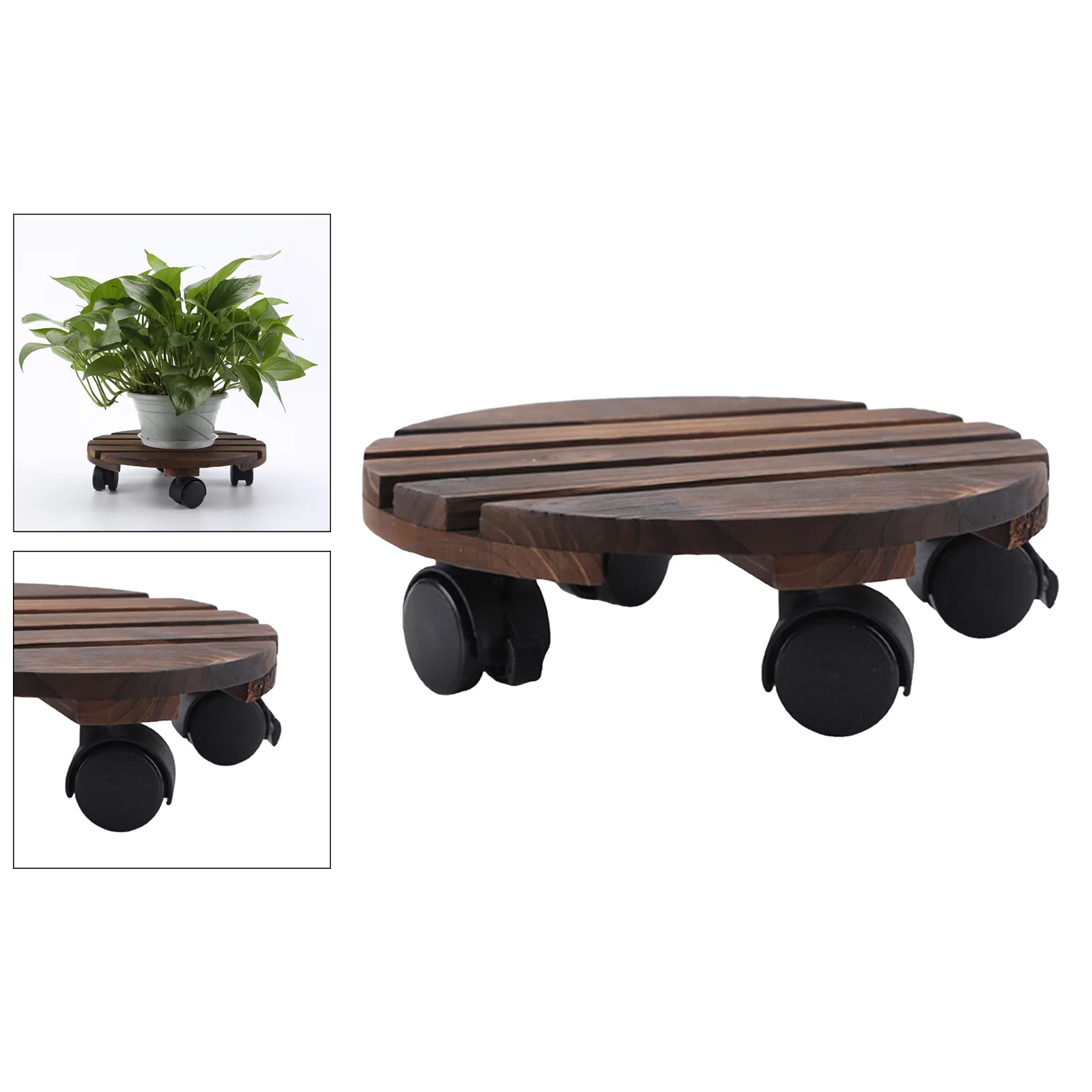 Rolling Plant Stand Round Flower Pot Trolley Stand With Wheels 35cm