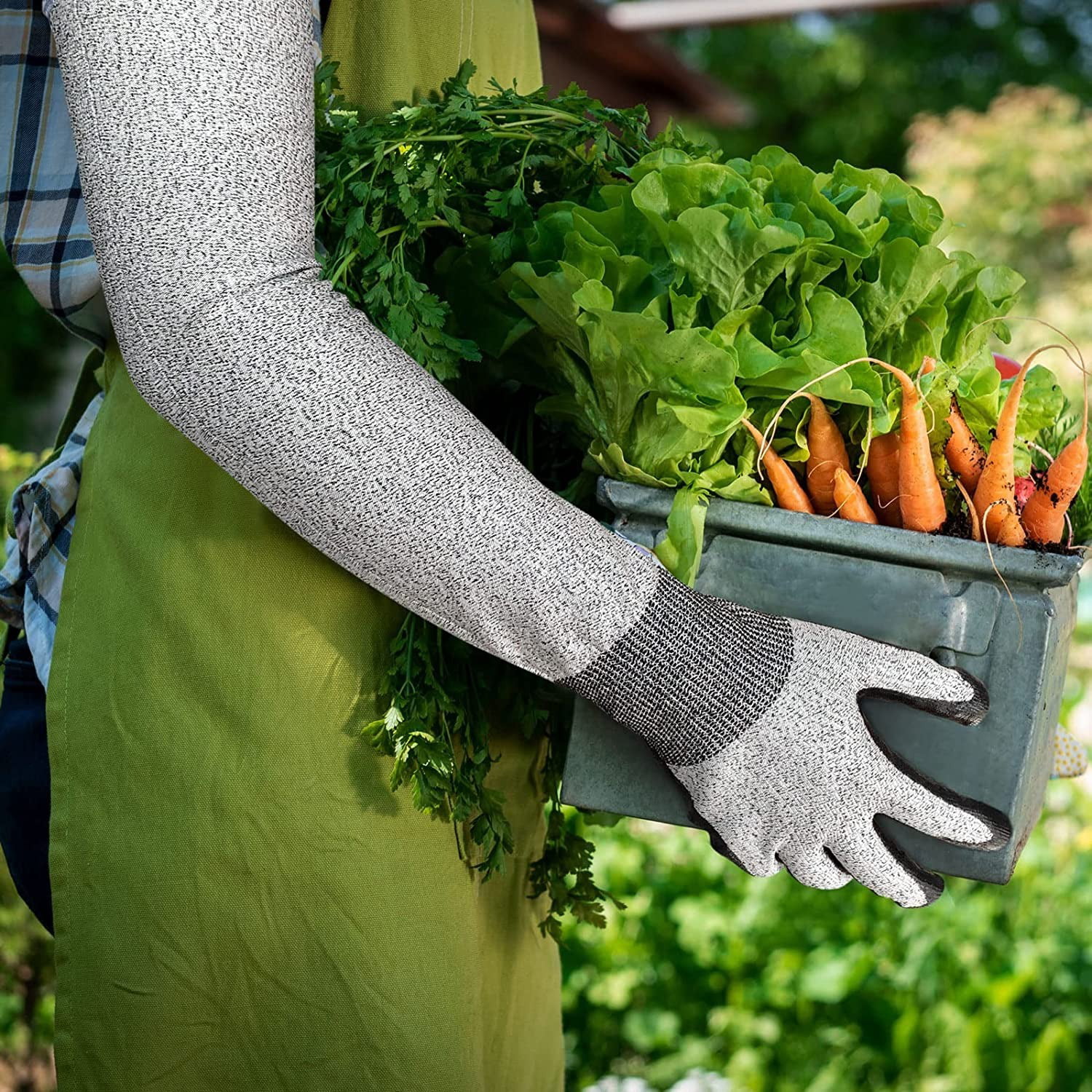 EvridWear Long Gardening Gloves Cut Resistant Sleeves with Anti-slip Nitrile Coated Palm for Gardening and Landscaping