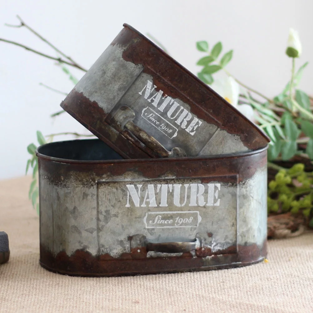 Gongxipen 1pc Iron Art Flower Container Retro Rusty Plant Tin Iron Flower Ware (Silver)