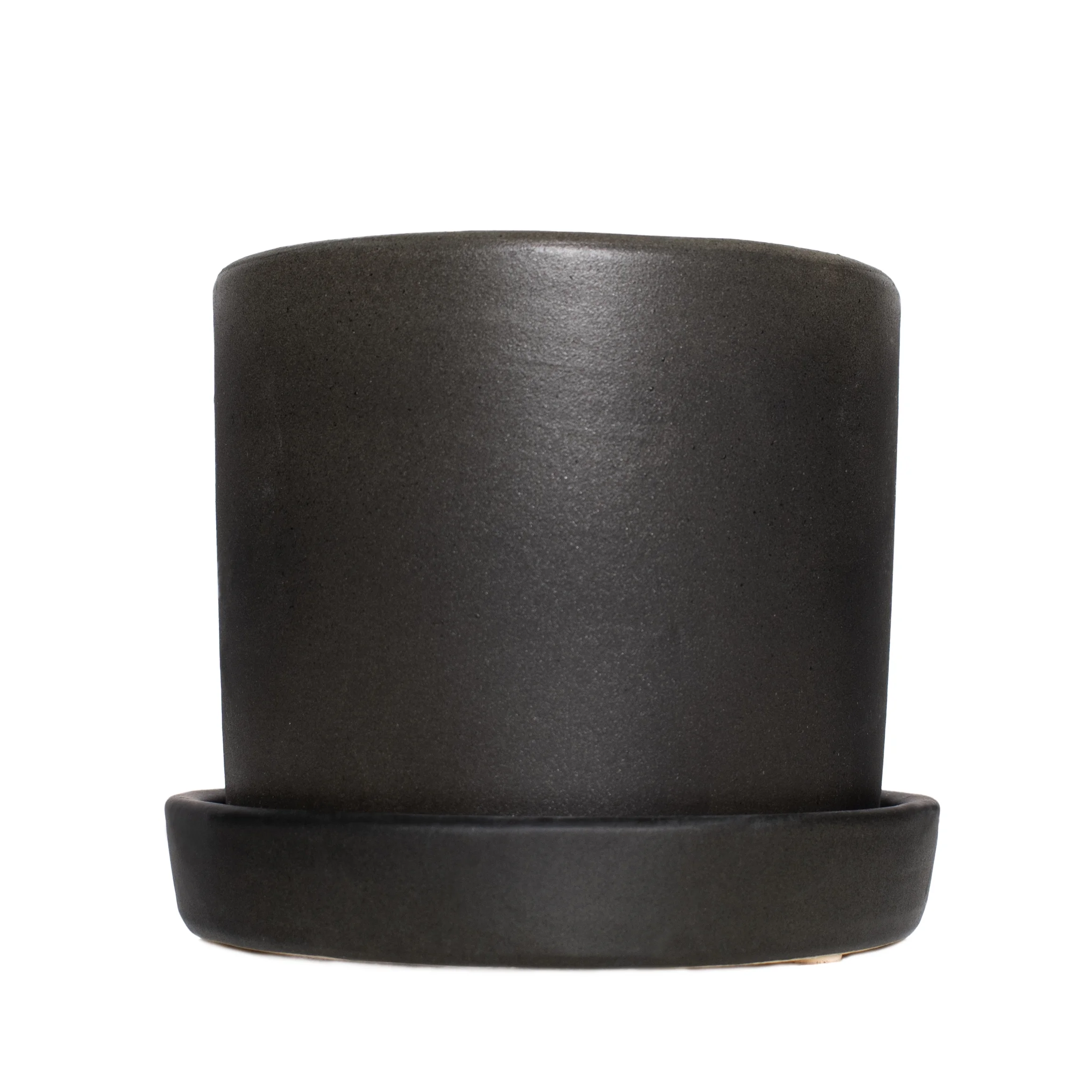 5 In. Hyde Semi Matte Black Container with Saucer - 1 Piece