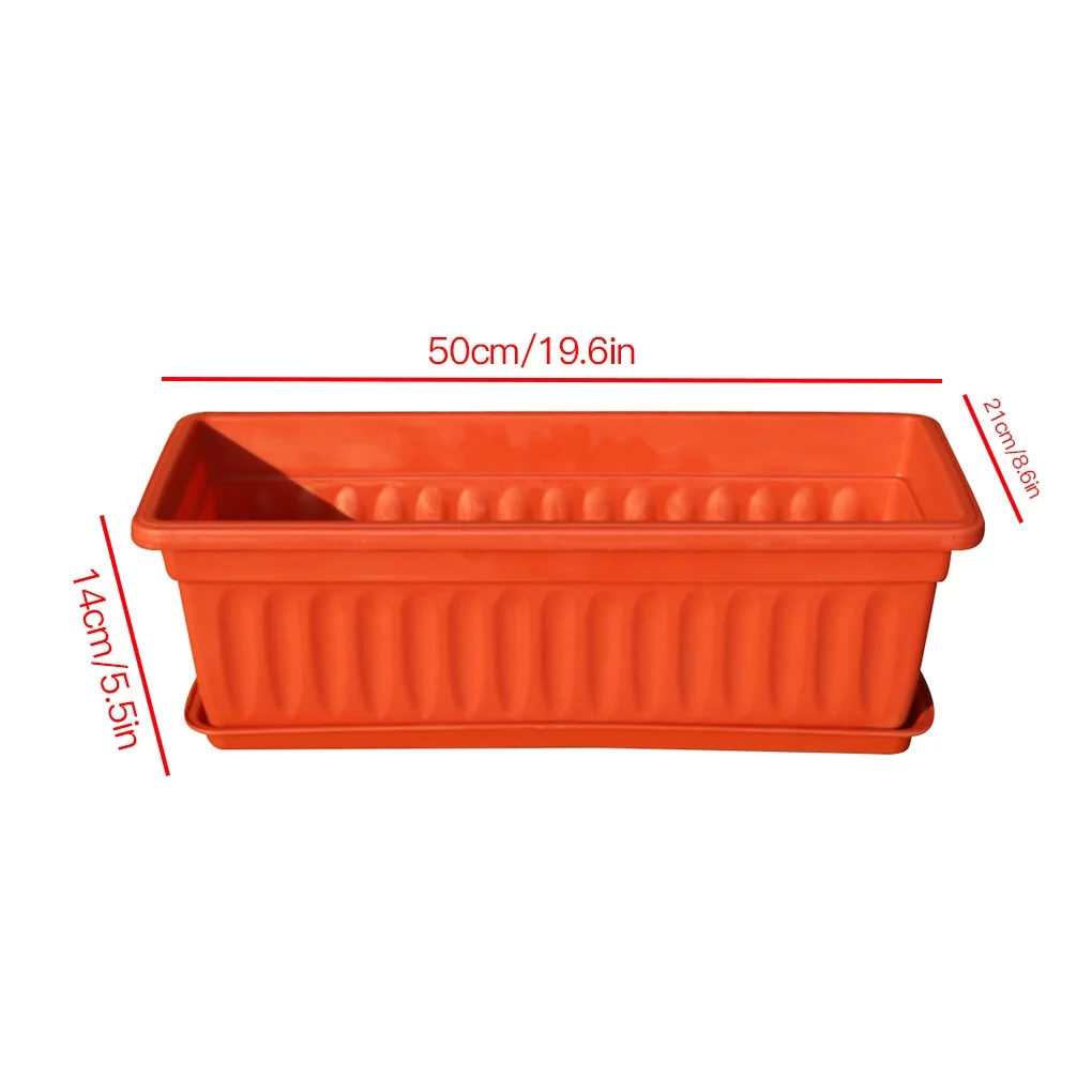 Dido 3pcs Resin Rectangular Planting Pot Drainage Hole Vegetable Flower Planter Home Garden Plant Tray Red 50x21x14cm
