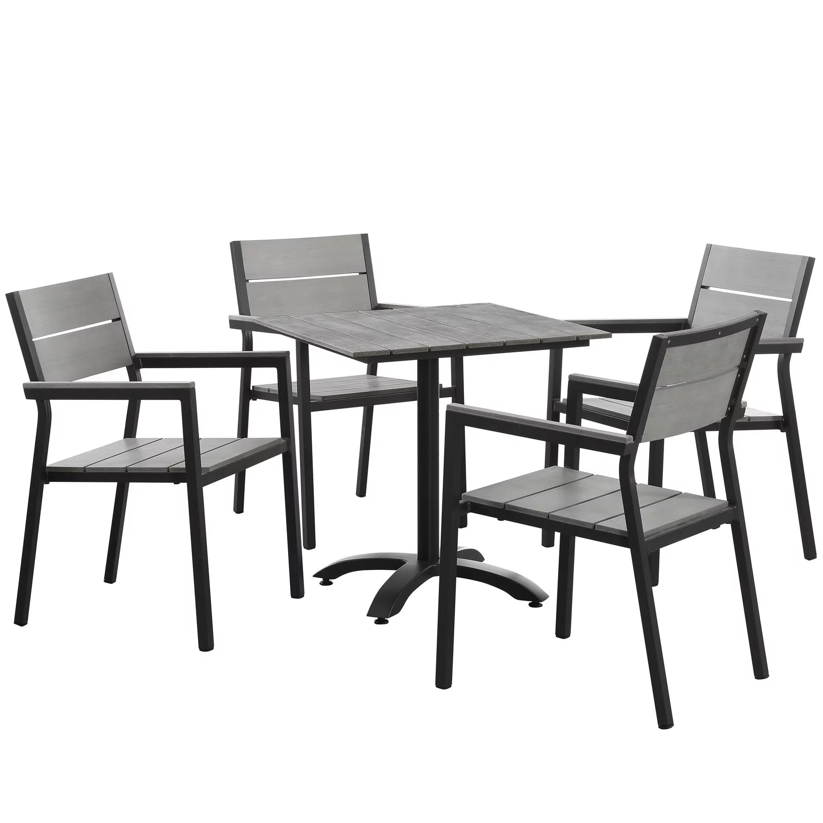 Side Dining Chair and Table Set, Dark Brown Gray, Metal, Outdoor Patio Balcony Cafe Bistro Garden Hospitality Restaurant, Modern Contemporary HB32699