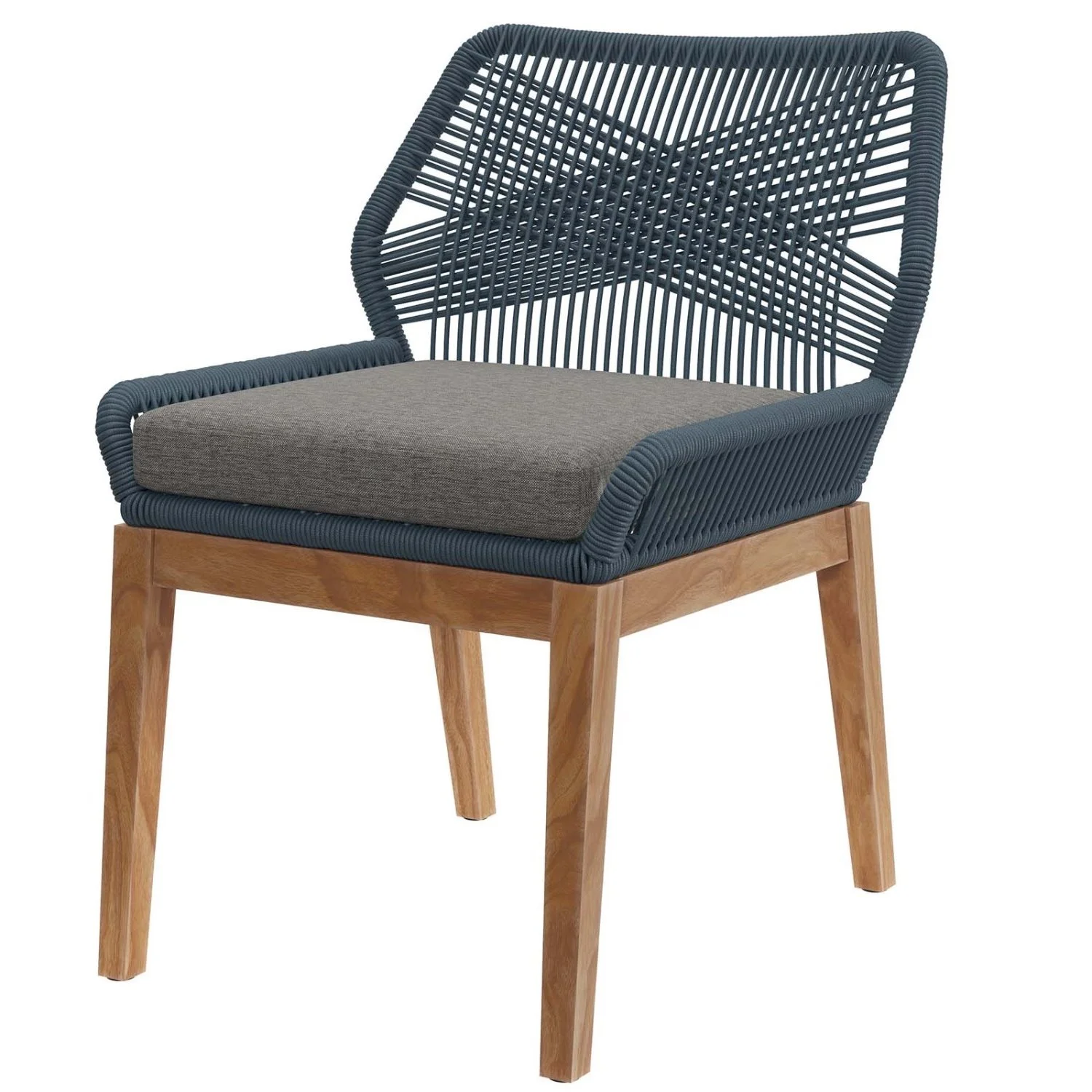 Side Dining Chair, Blue Natural, Teak Wood, Outdoor Patio Balcony Cafe Bistro Garden Hospitality Restaurant, Modern Contemporary HB33963