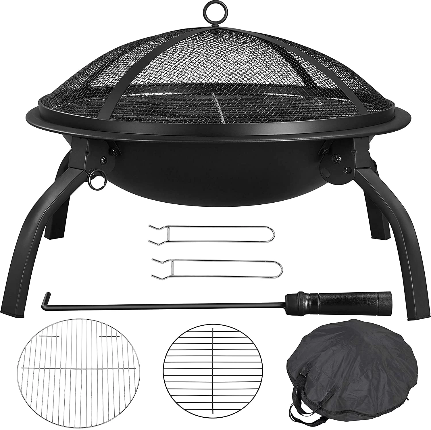 22inch Fire Pit Outdoor Fireplace  BBQ Firebowl with Carrying Bag Fire Poker for Camping Bonfire Picnic Backyard Garden