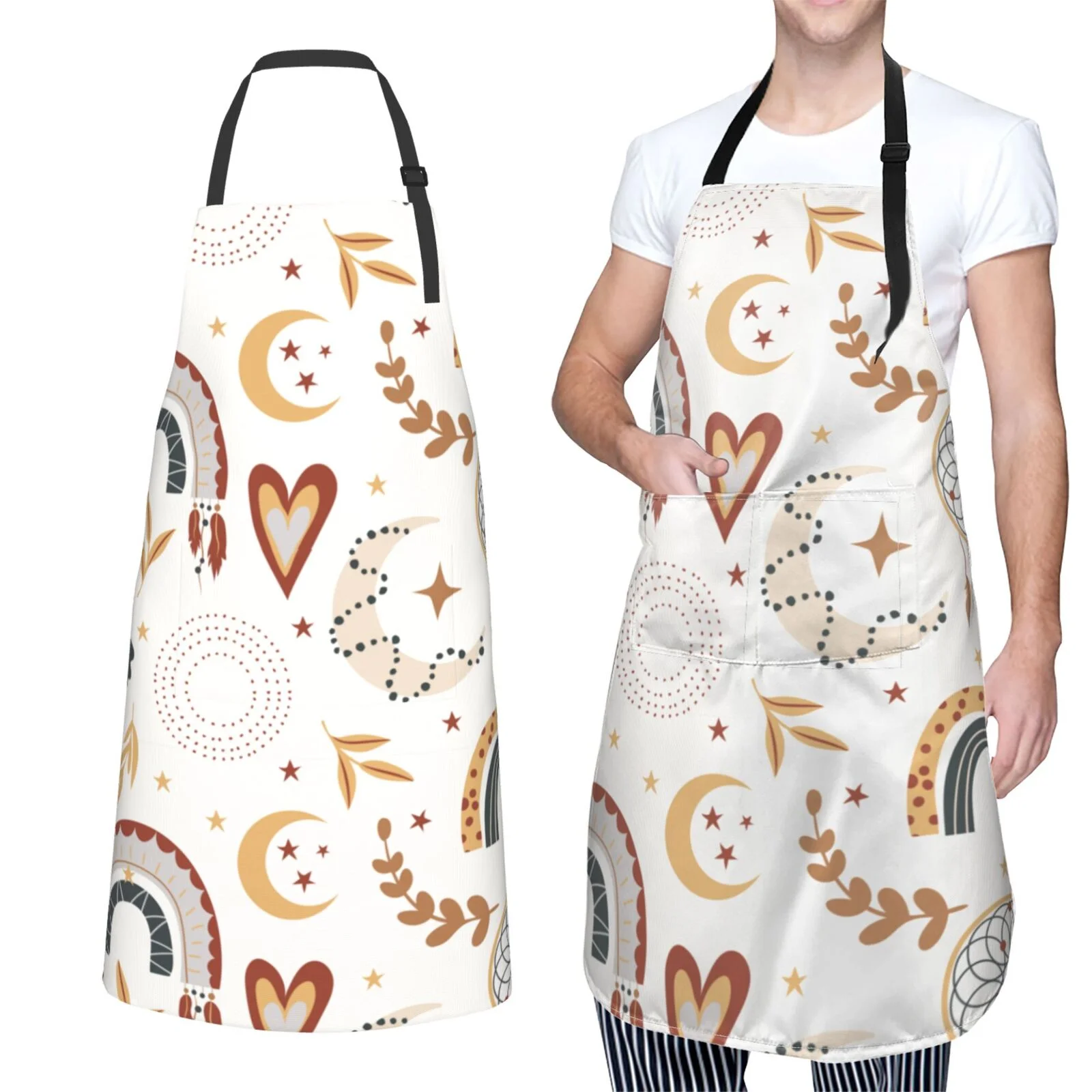 XMXT 1 Pcs Waterproof Kitchen Cooking Apron, Butterfly Dreamcatcher Print Adjustable Aprons for Women Men with Pockets