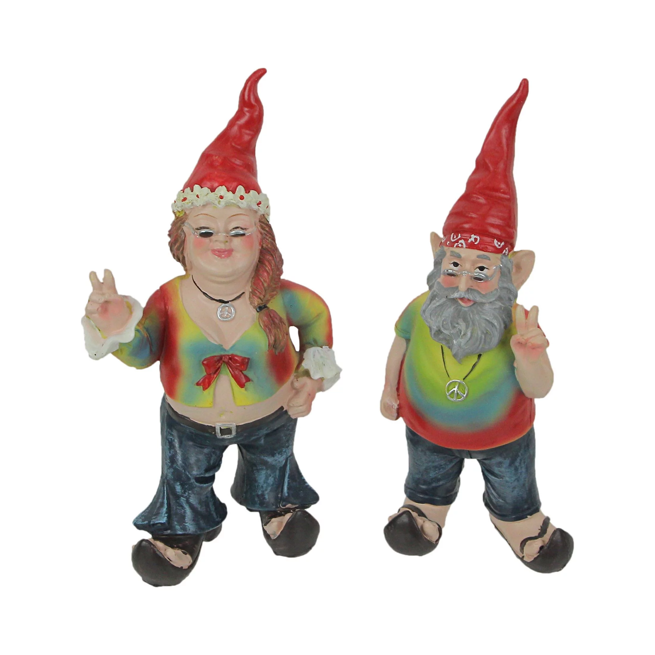 Zeckos Resin Hippie Gnome Garden Statues Gnancy and Gnarley 8.25 inch