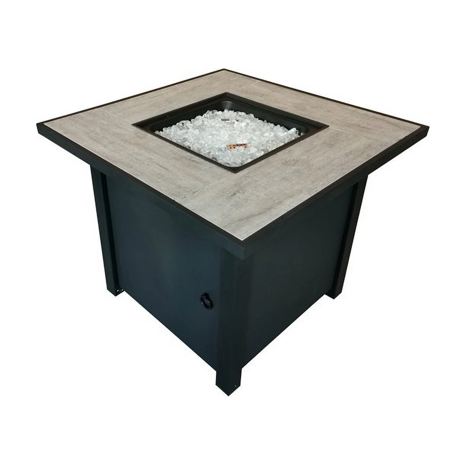 Belmont Home Bantana Square Metal and Tile Fire Pit with Glass Rocks in Black