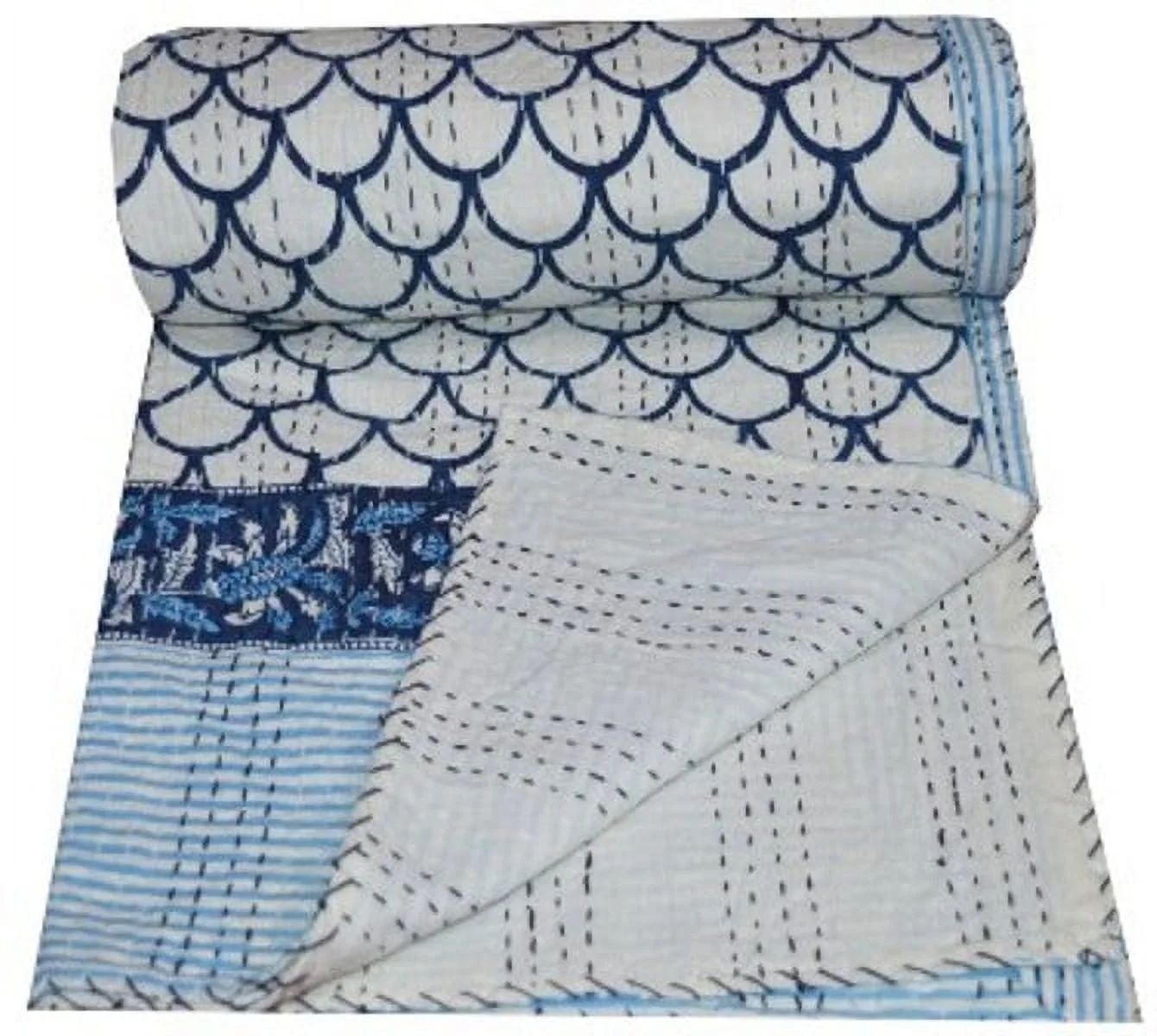 Hand Block Print Indian Kantha Quilt Kantha Bedspread Kantha Blanket Cotton Throw Handmade Quilt Single Size Quilt Bedding