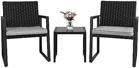 xrboomlife 3 Pieces Patio Set Outdoor Wicker Patio  Sets Modern  Molded Rattan Chair Conversation Sets with Coffee Table for Backyard and Bistro (Dark Grey)