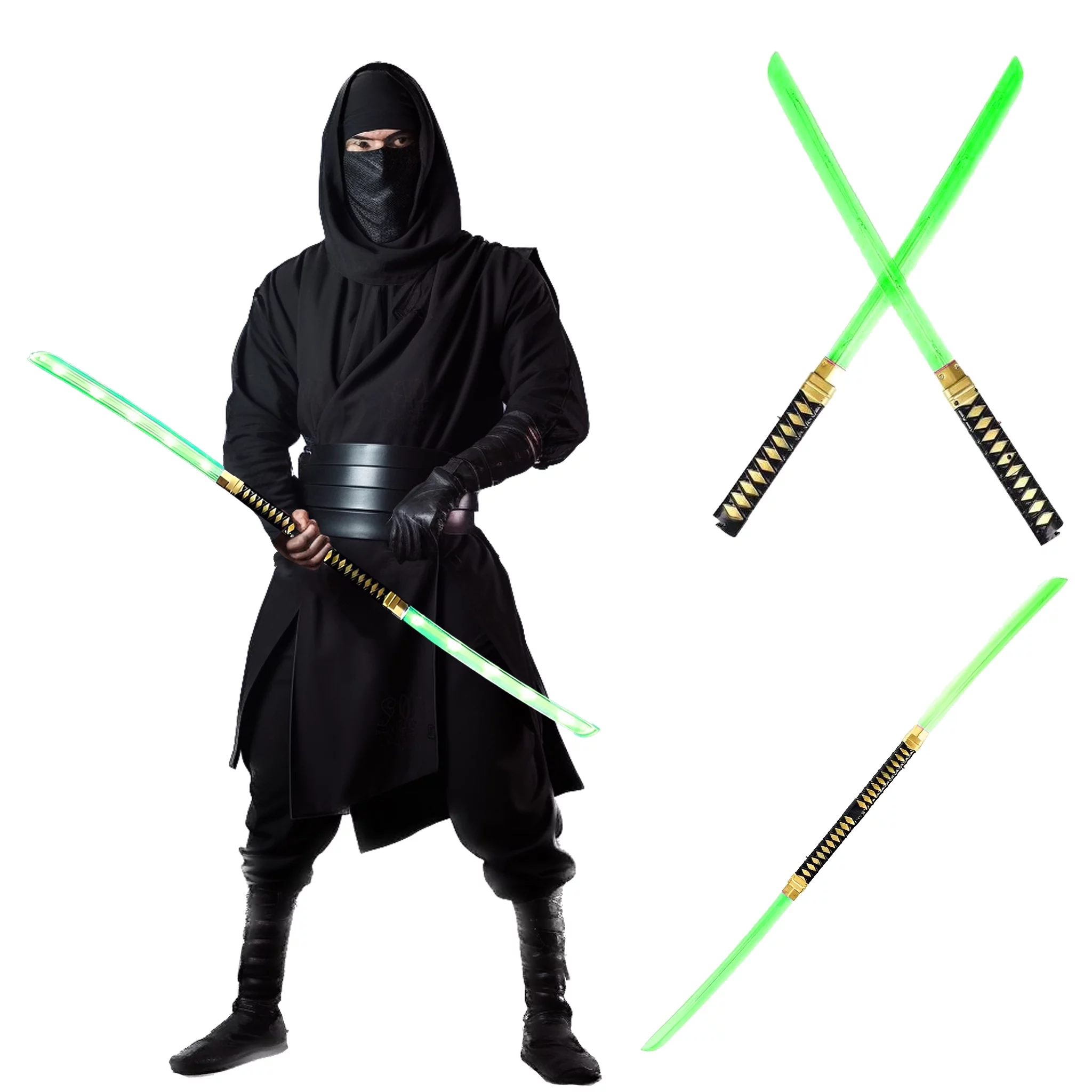 2 in 1 LED Light up Ninja Toy Sword with Motion Sounds Excellent Gift For Costume and Birthday (Green)