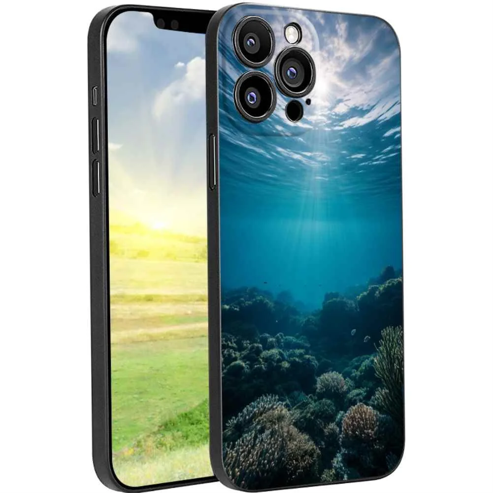 Serene-underwater-seascapes-2 phone case for iPhone 13 Pro Max for Women Men Gifts,Flexible Painting silicone Anti-Scratch Protective Phone Cover