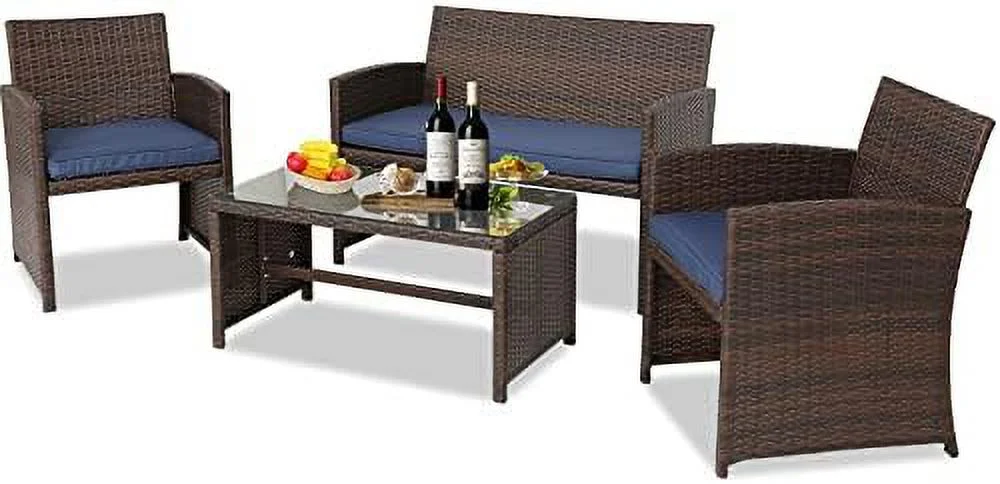 MQLIFEBOOM 4-Piece Outdoor Patio  Sets Wicker Sofa with Cushions and Coffee Table Garden Lawn Pool Backyard Outdoor Sofa Sets (Grey  Set of 4)
