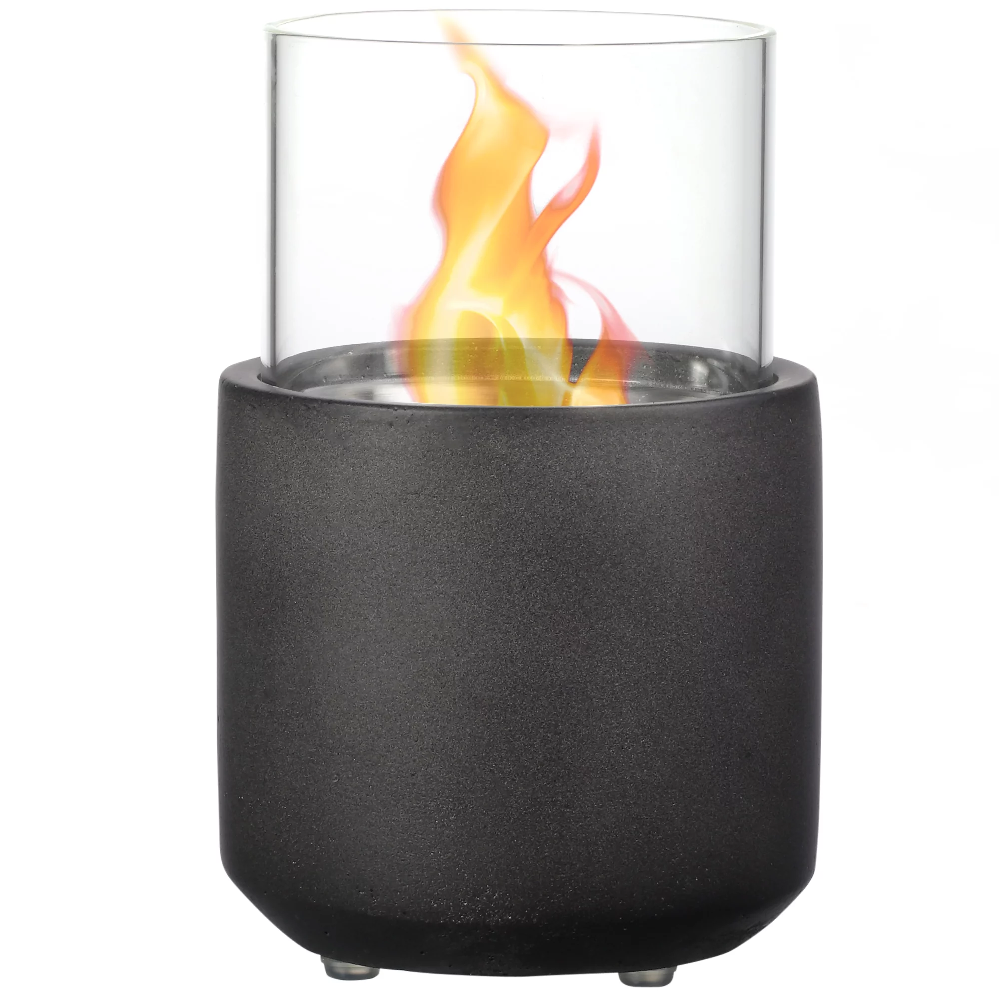 DeeHome Tabletop Fireplace, Mini Concrete Ethanol Fire Bowl with Lid, Burns up with Liquid Alcohol and Solid Tablet Alcohol, Dark Grey