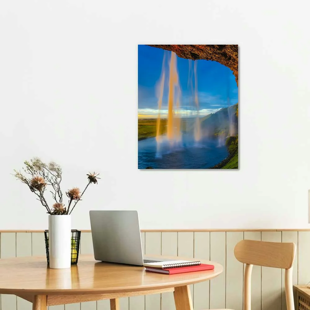 FLORID 16x20 in / 12x16 in Decorative Painting Iceland Waterfall Wall Art Decor Canvas Print Picture Artwork for Bedroom Kitchen Office Home Wall Decor Framed Ready to Hang Wall Art Printed 12x16 in