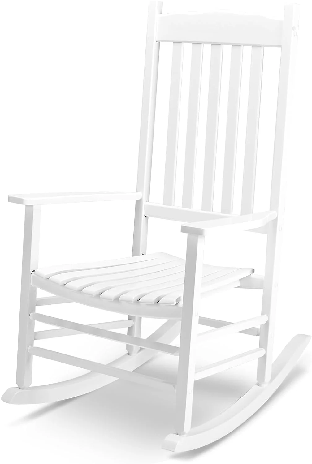Outvita Outdoor Rocking Chair, Solid Wood High Back Rocker, All Weather Lounge Chair for Porch Patio Fire Pit Garden Backyard Deck Indoor, Wave Shape, White
