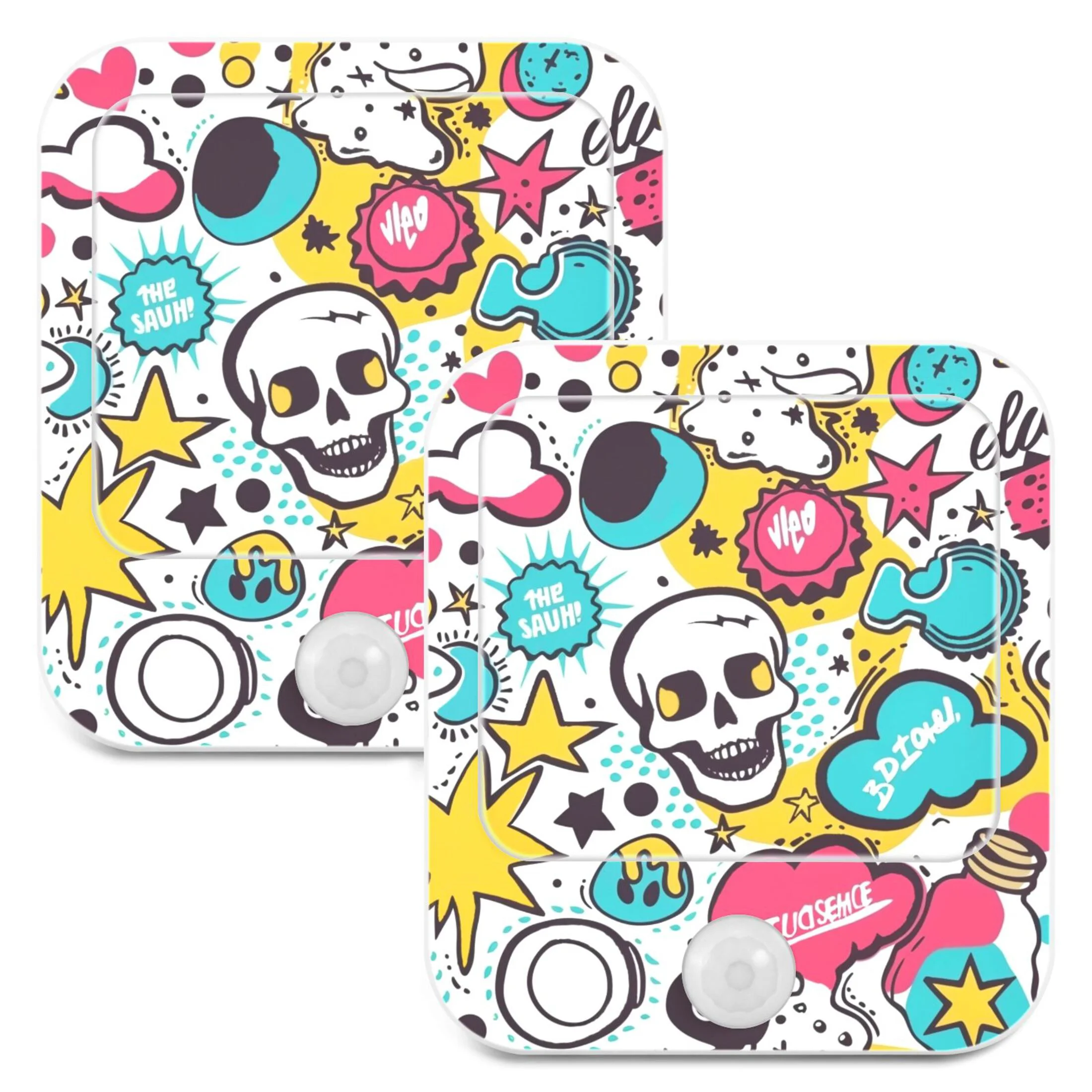 Cartoon Skull with Speech Bubbles LED Motion Sensor Night Light 2 Pcs Plug-in Wall Lamp Dusk-to-Dawn for Bedroom Hallway Bathroom Kitchen Decor