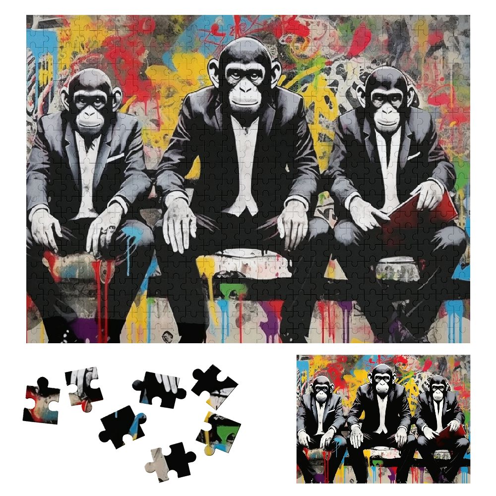 WYYP Monkeys, Suits and Ties, Graffiti Impossible Wooden Puzzles, Leisure Game Toy Gift for Family Friends 500 PCS