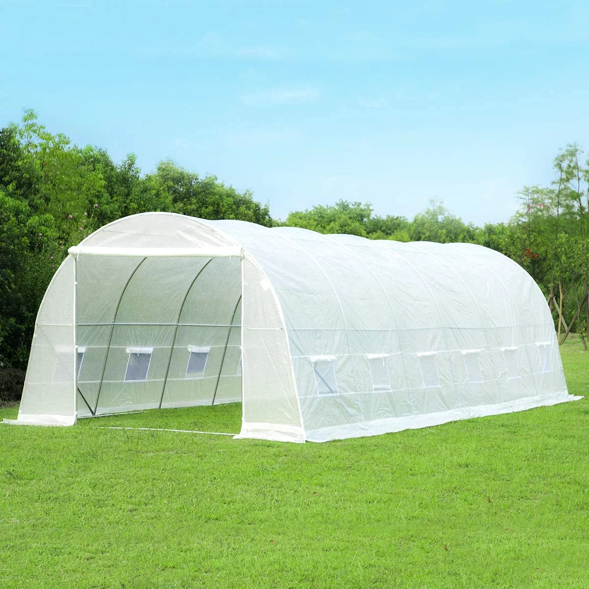 26x10x7ft,Whitehouse Gardening Large Plant Hot House Walking in Tunnel Tent Green House Heavy-Duty Reinforced Frame 8 Screen Windows, White