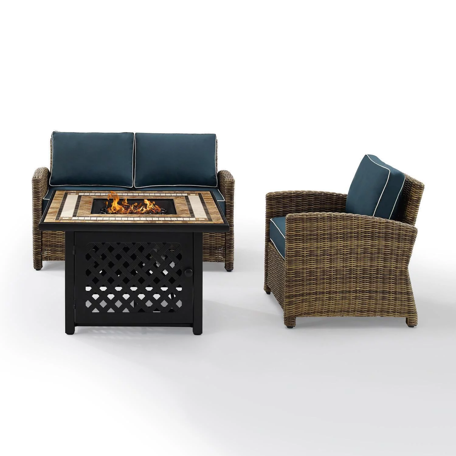 HomeStock Tuscan Temptations 3Pc Outdoor Wicker Conversation Set Sangria/Weathered Brown - Loveseat, Arm Chair, & Coffee Table