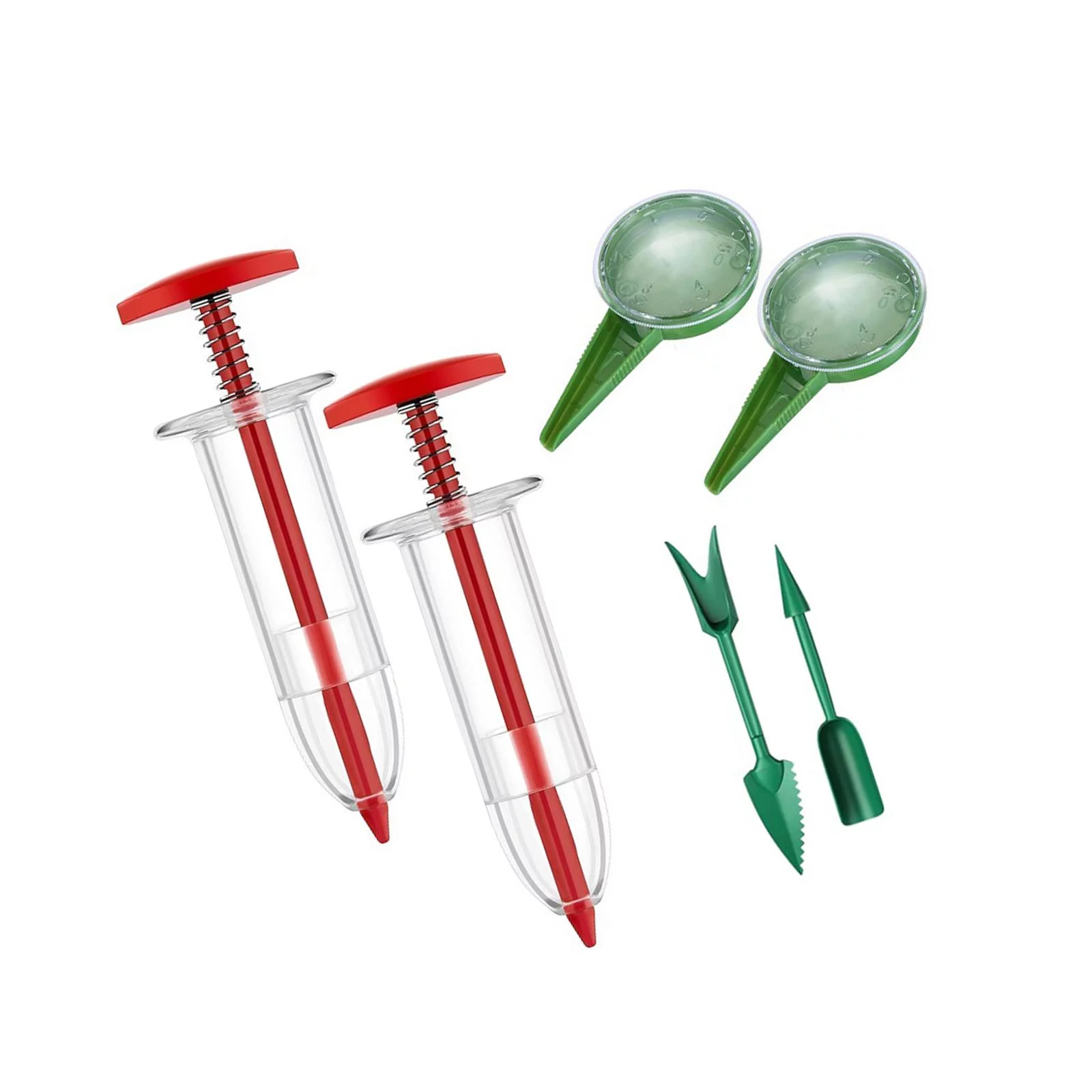 Manual Seeder Dispenser with Transplanting Tools, Garden Seeder Planter Sower, Garden Seedling Tool Red and Green