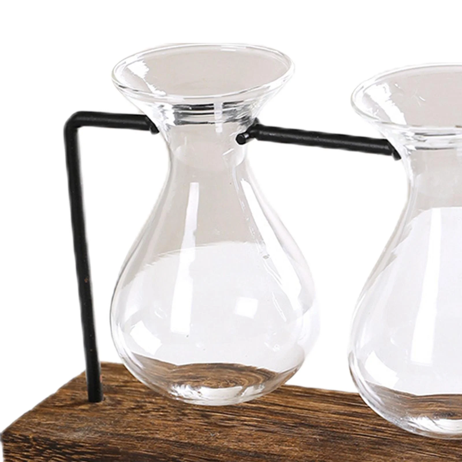 Terrarium with Wooden Stand Transparent Flower Pot Tabletop Planter Glass Small