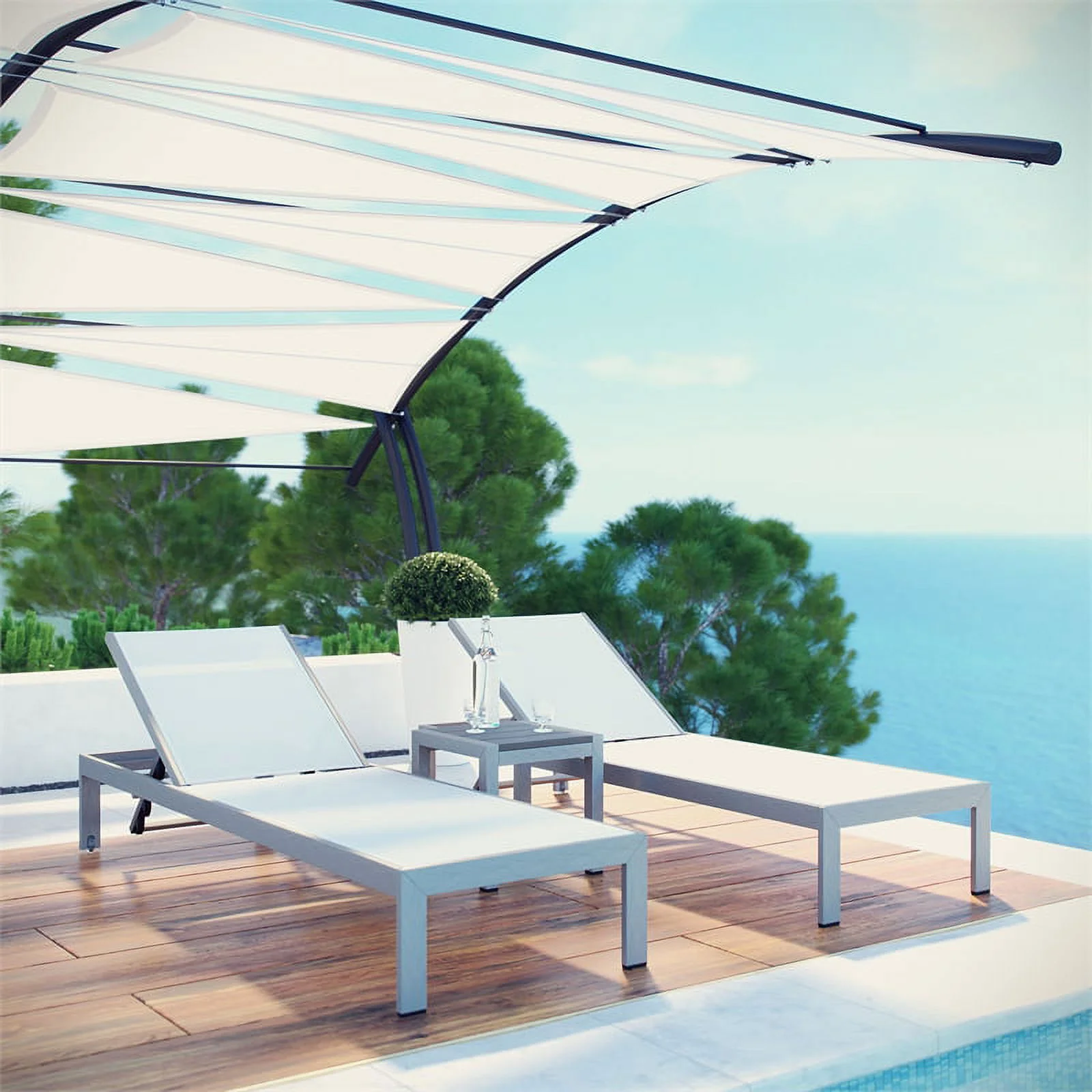 Pemberly Row 3-Piece Modern Aluminum Outdoor Set in Silver/White