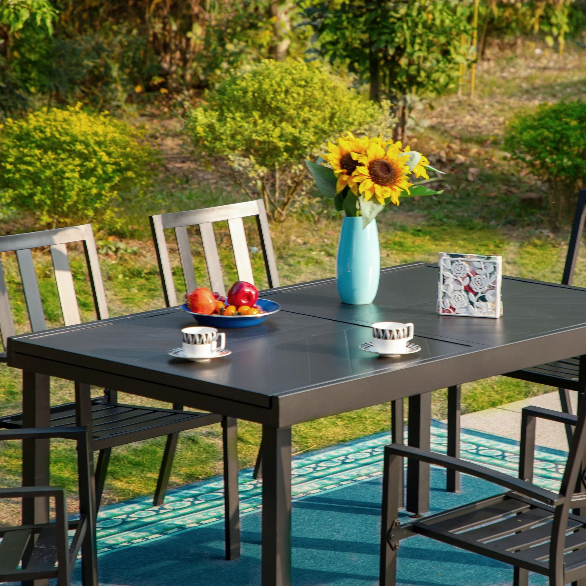 Sophia & William 7 Pieces Metal Outdoor Patio Dining Set with Extendable Table - Black