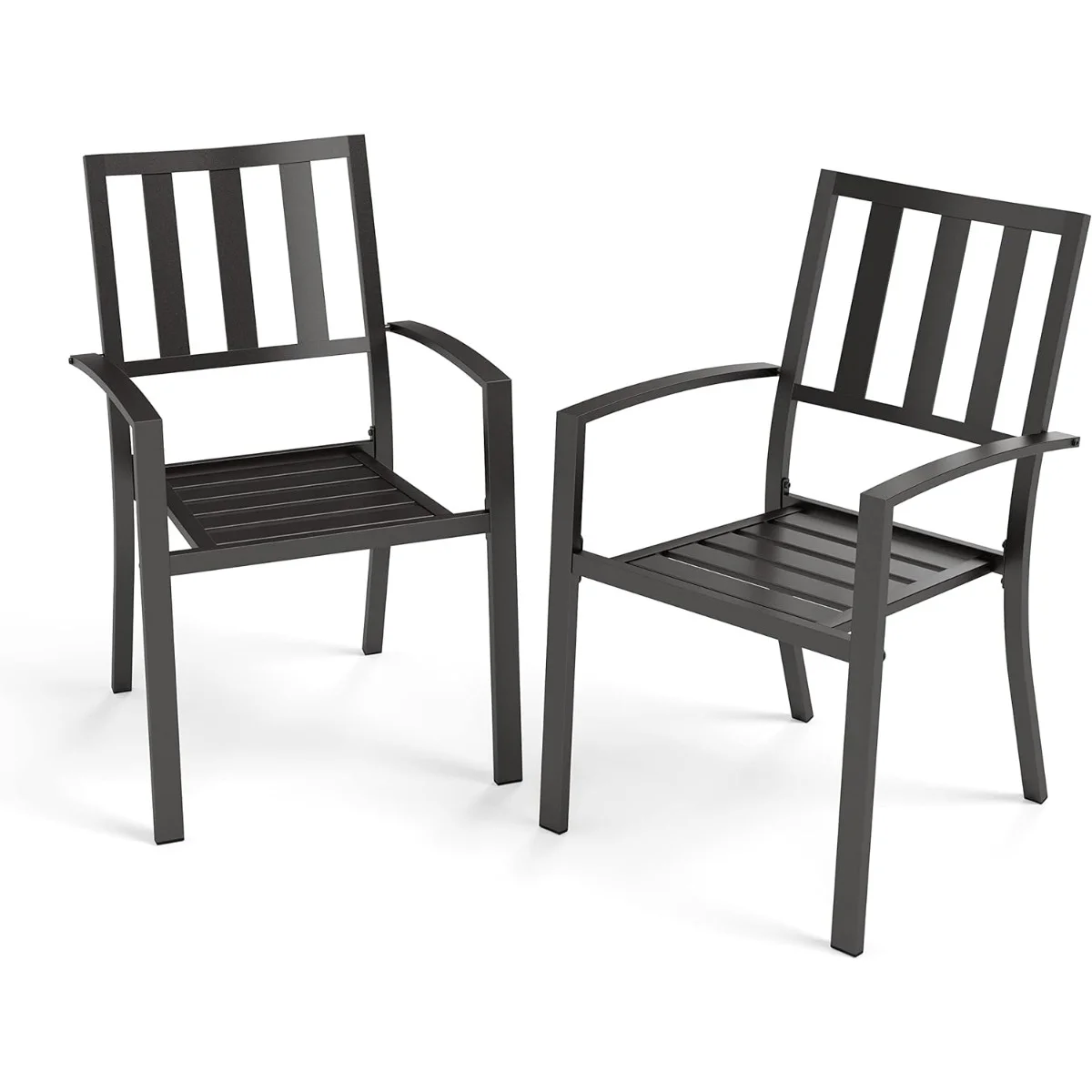 Wrought Iron Patio Outdoor Dining Chairs, Portable Black Outdoor Patio Chairs Set of 2, Stackable Indoor Outdoor Bistro Deck Metal Chairs for Garden Backyard Lawn, Support 300 lbs
