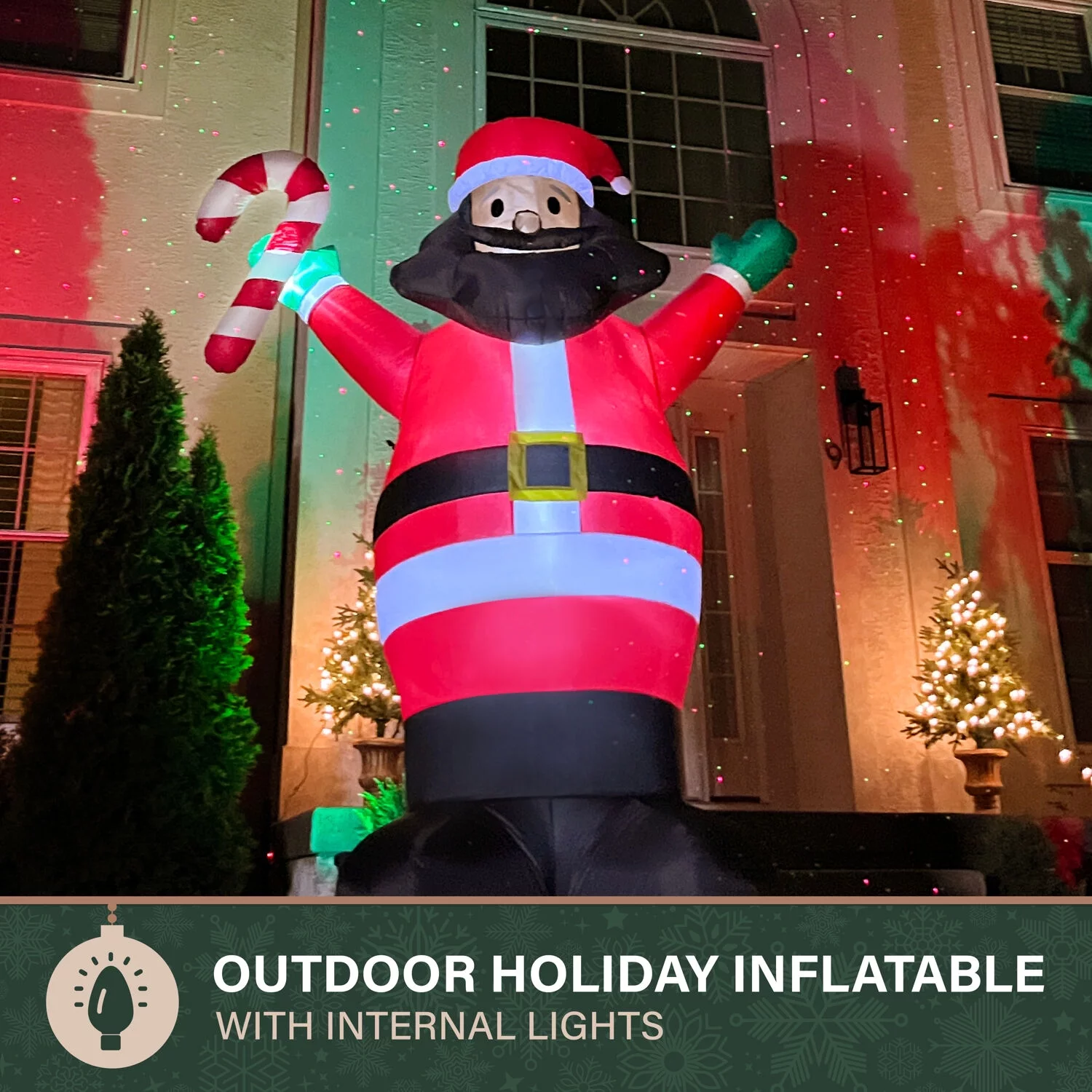 Fraser Hill Farm 10ft Inflatable AA Santa Holding Candy Cane w/ Lights