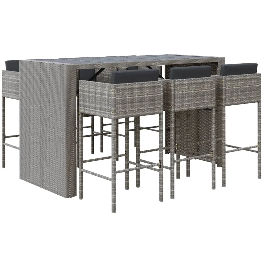 Dcenta 7 Piece Patio Bar Set with Cushions Gray Poly Rattan