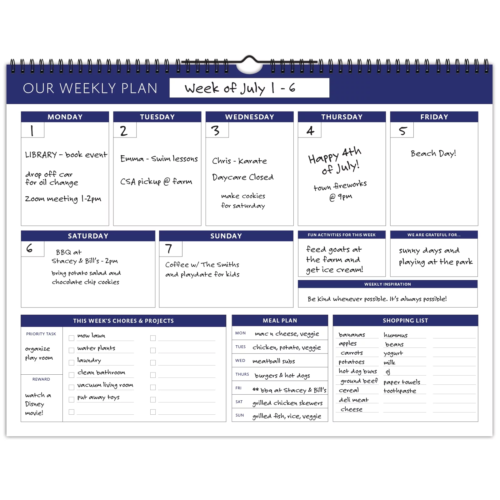 Global Printed Products Weekly Family Planner - 52 Undated Weeks for Planning and Organizing Family Activities - 13 x 17  - GPP-0079