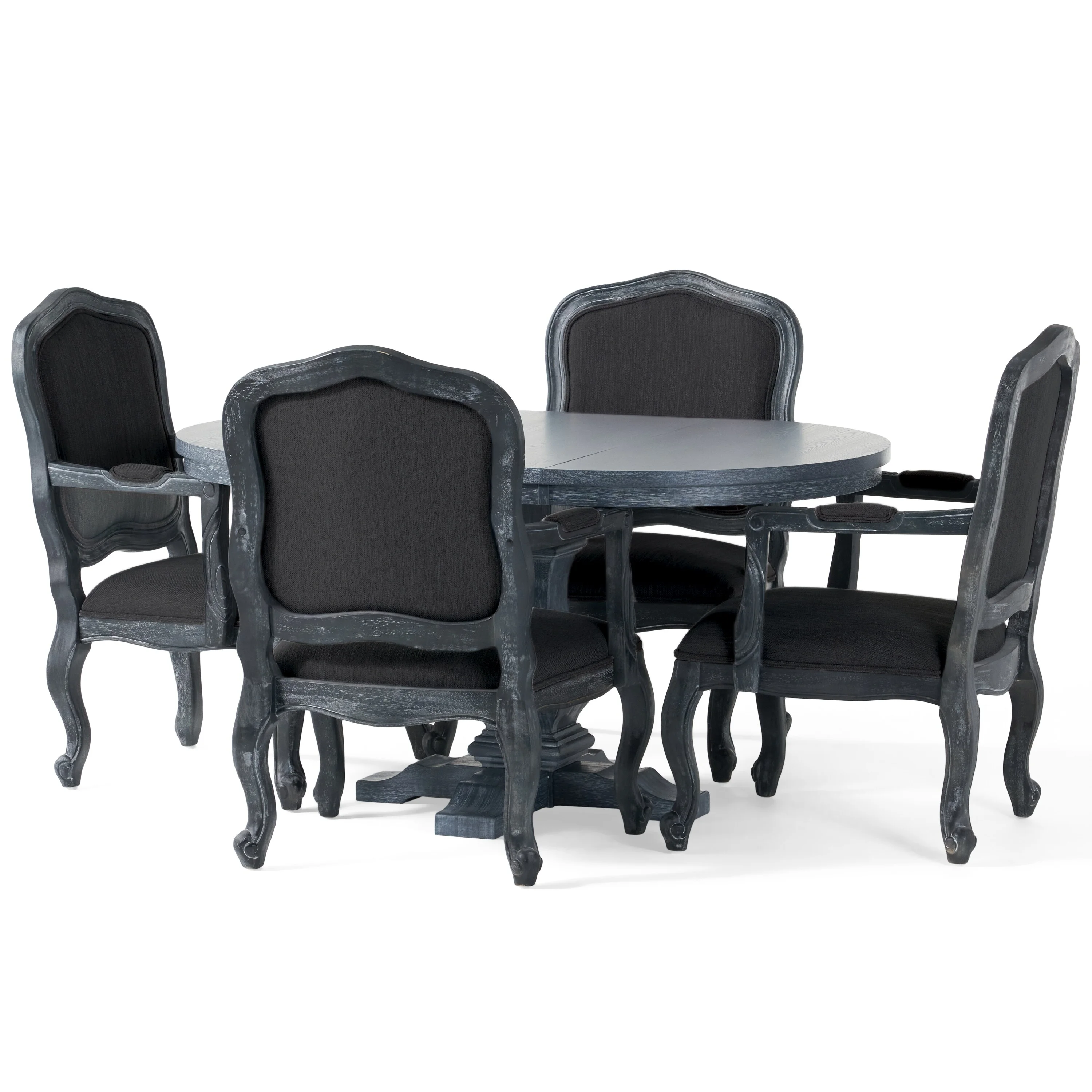 Christopher Knight Home Andrea  Fabric and Rubberwood Dining Set by  Gray/ Black
