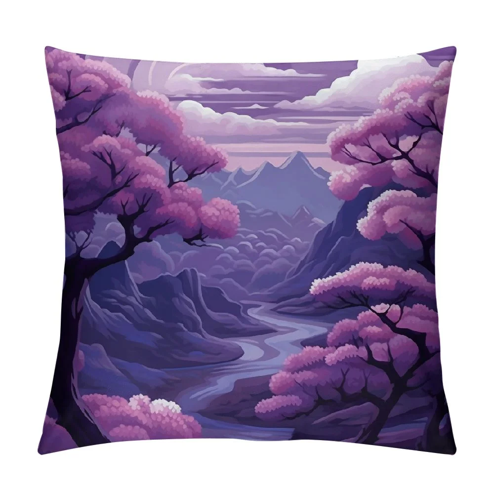 Wuche Plum Blossom Thorw Pillow Covers Floral Traditional Art Vintage Cherry Blossom Flower Theme Rustic Purple Soft Fabric Living Room Bedroom Dorm Indoor Cushion Square  White