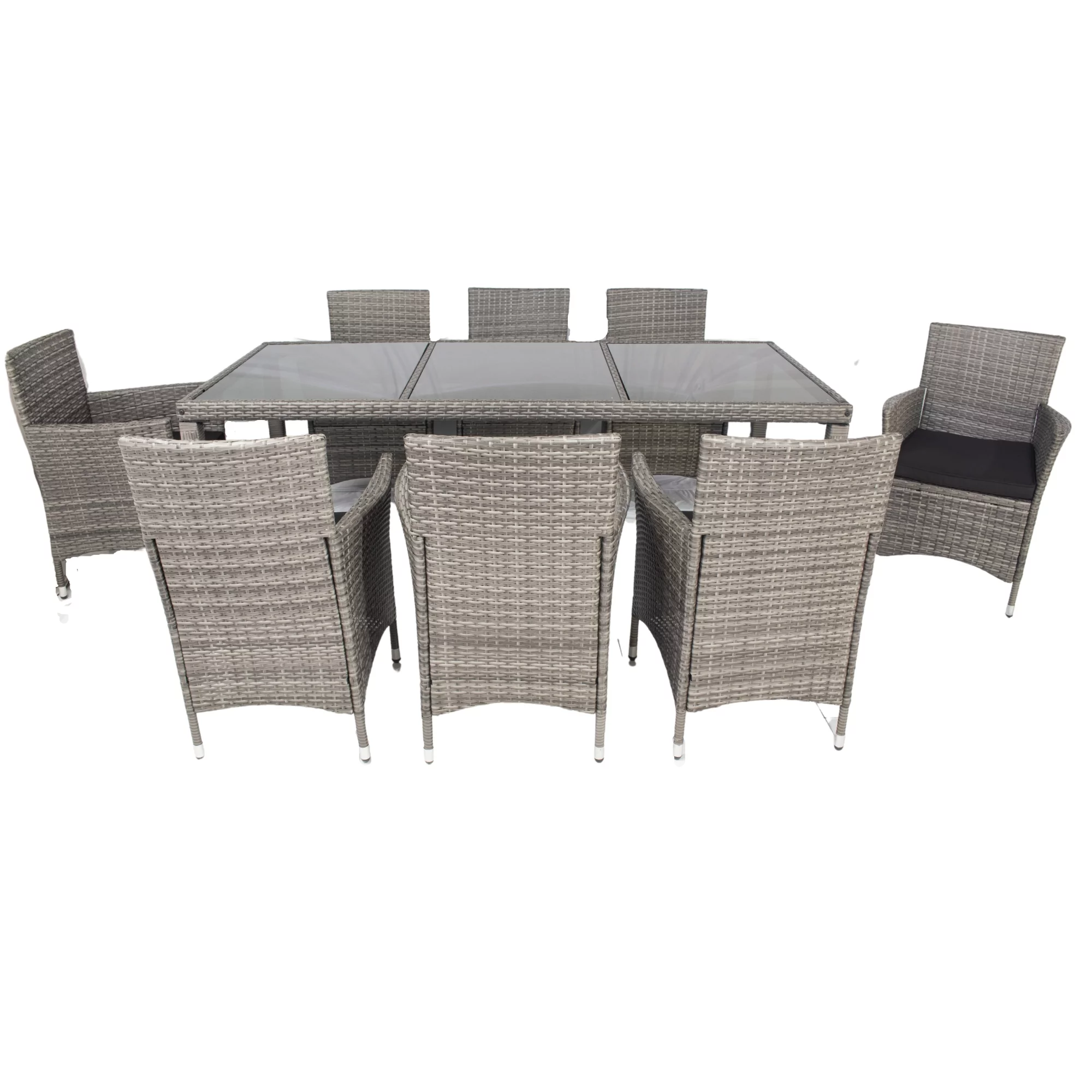 Gray 9-Piece Wicker Outdoor Dining Set with Black Cushions