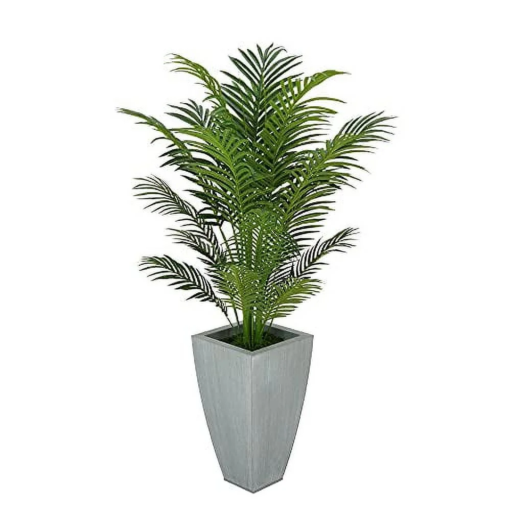 House of Silk Flowers Artificial 4-1/2 foot Areca Palm in Tapered Square Zinc (Farmhouse)
