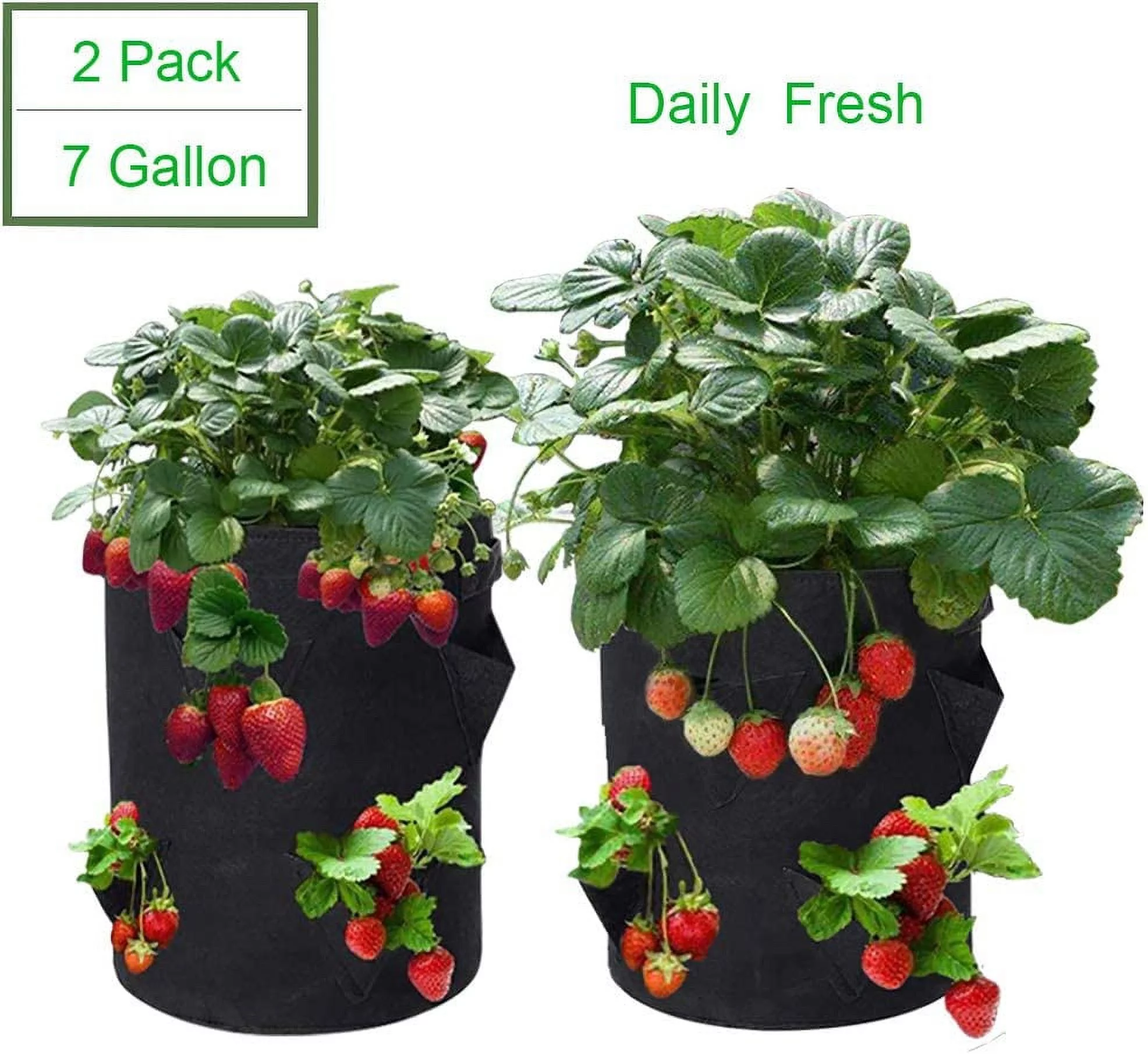 Strawberry Grow Bag,Strawberry Plant Grow Bags,Strawberries Planter Pot,Plants Growing Bag,400G Thickened Nonwoven Heavy Duty Aeration Fabrick Pots with Handles (7.0 Strawberry Bag)