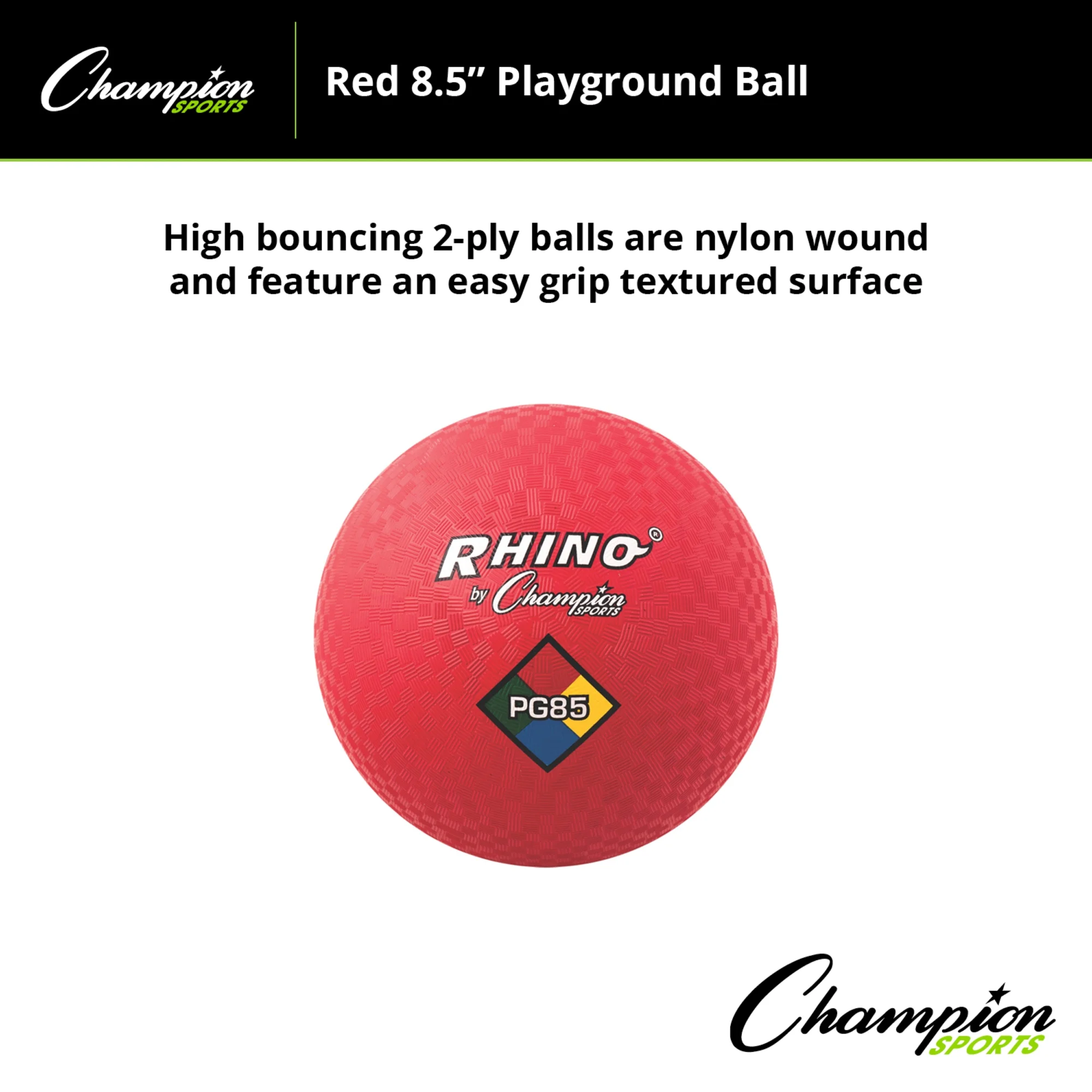 Champion 2-Ply Nylon-Wound Playground Ball, 8-1/2 in, Red