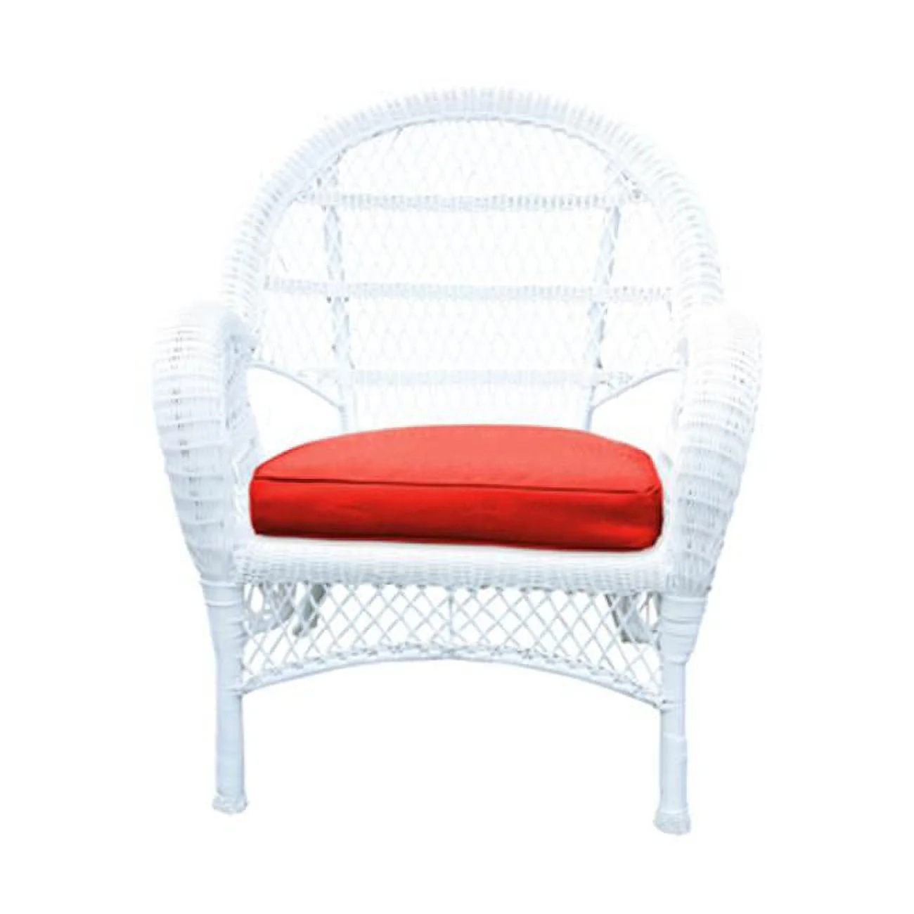 Jeco W00209-C-4-FS018-CS White Wicker Chair with Red Cushion - Set of 4