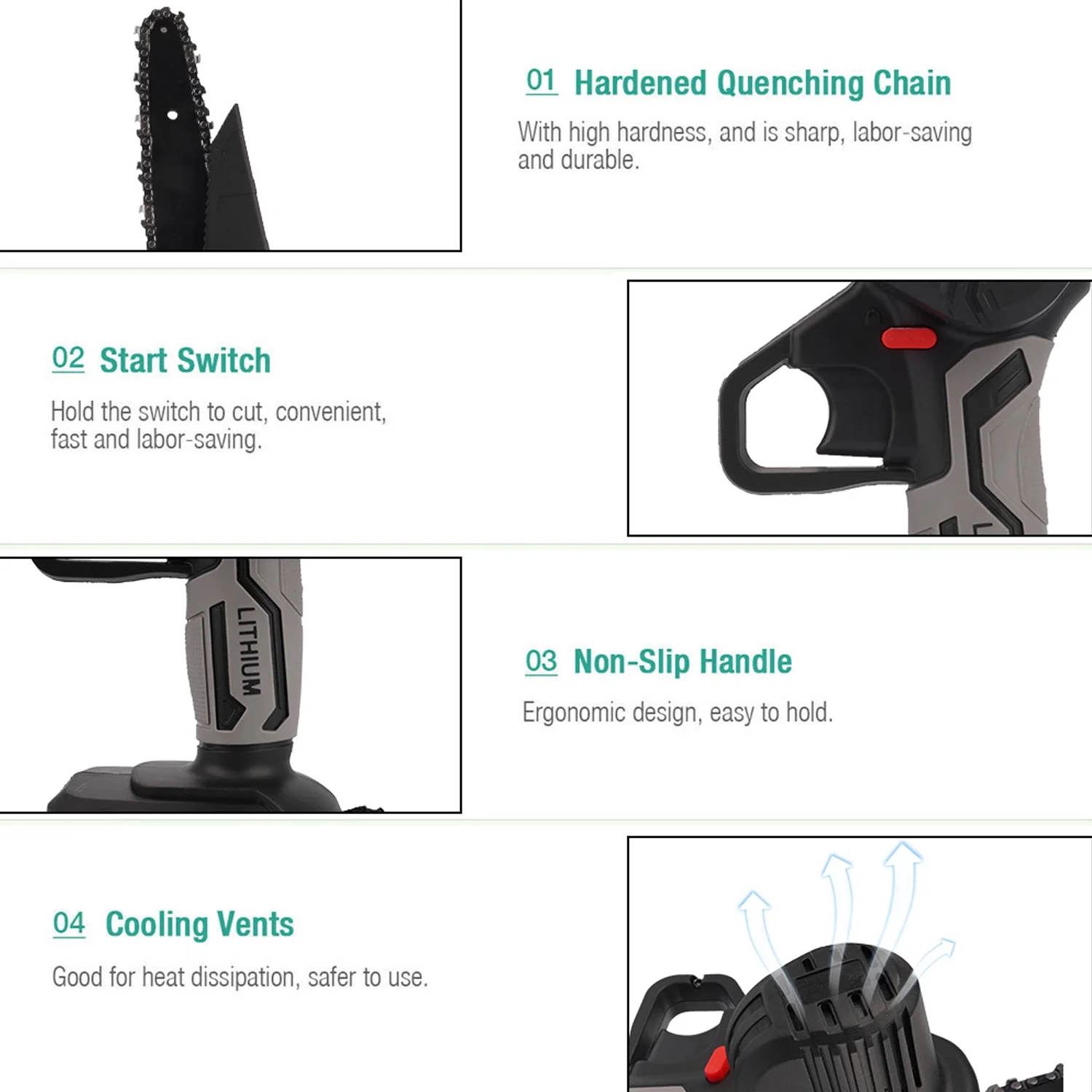 Xhy Electric Chainsaw 6 Inch 24V Battery Powered Outdoor Wireless One Hand Handheld Portable Logging Pruning Chain Saw Tool (2 Batteries)