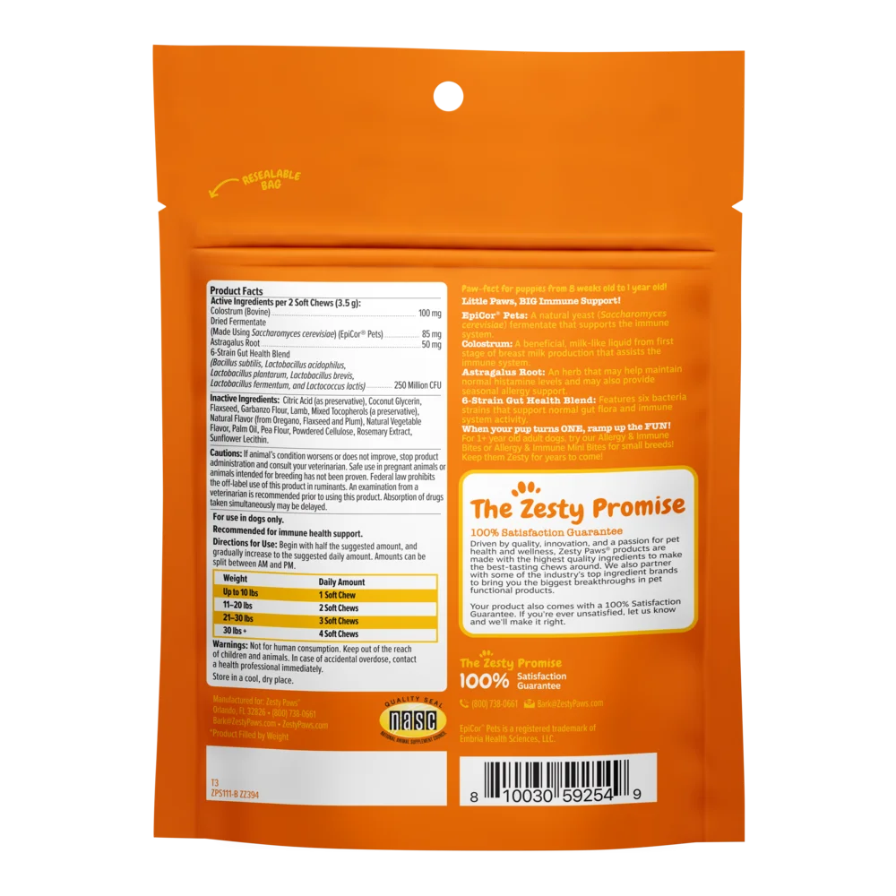 Zesty Paws Aller-Immune Puppy Bites 60ct, Supplement for Dogs for Allergies, Immune, & Gut Health